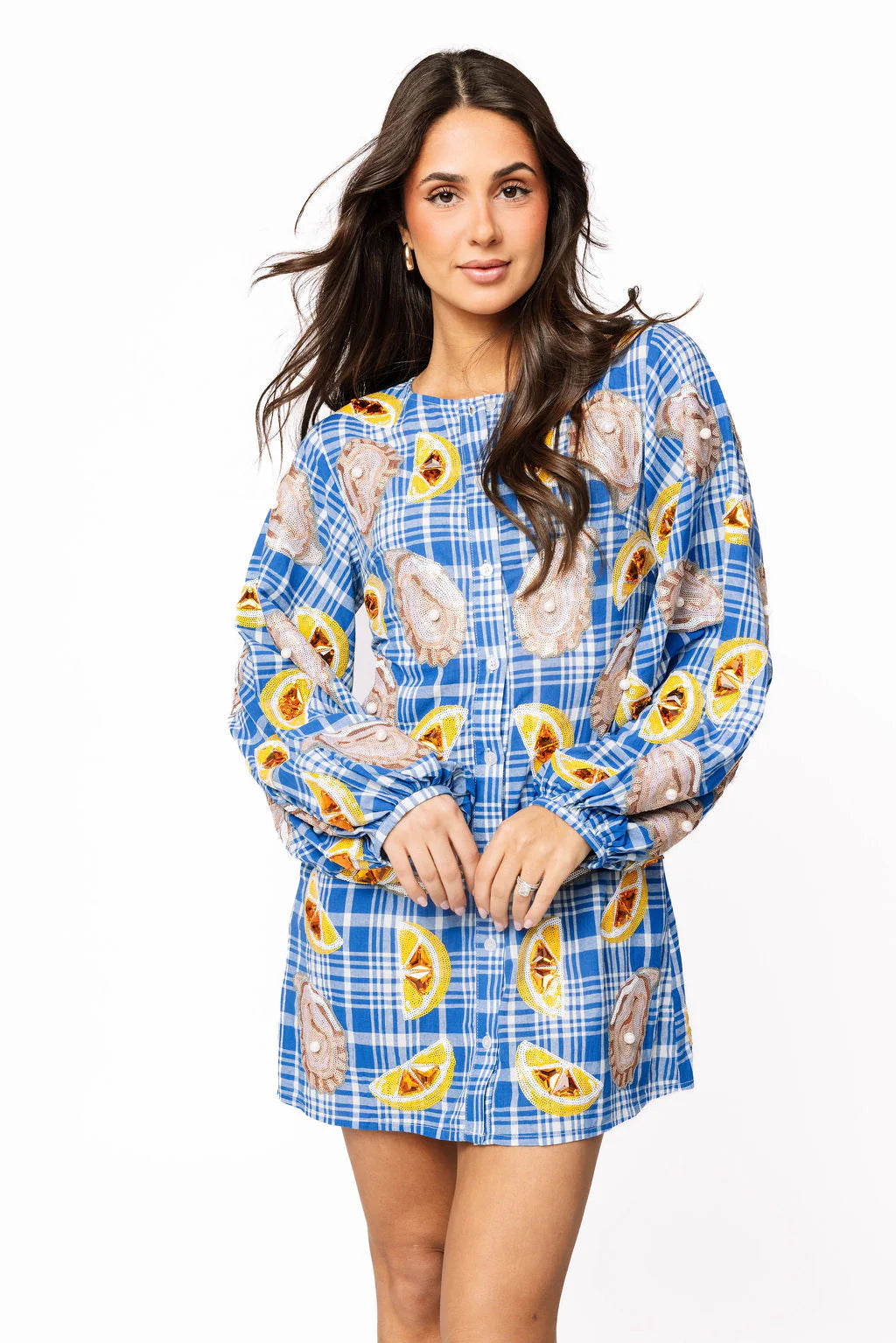 Blue & White Plaid Oysters & Lemons Button Up Dress