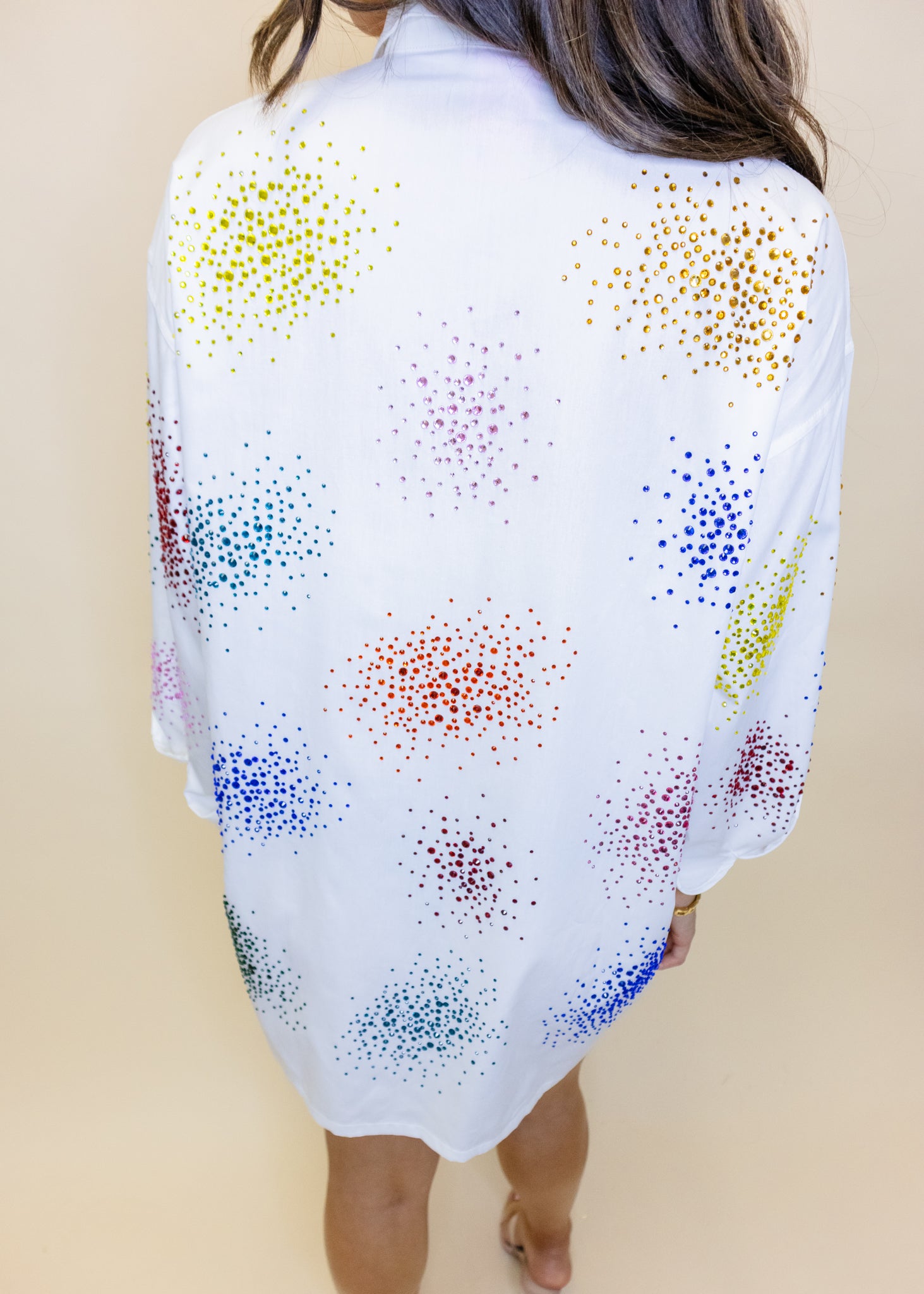 White Multi Spatter Button Up Cotton Dress