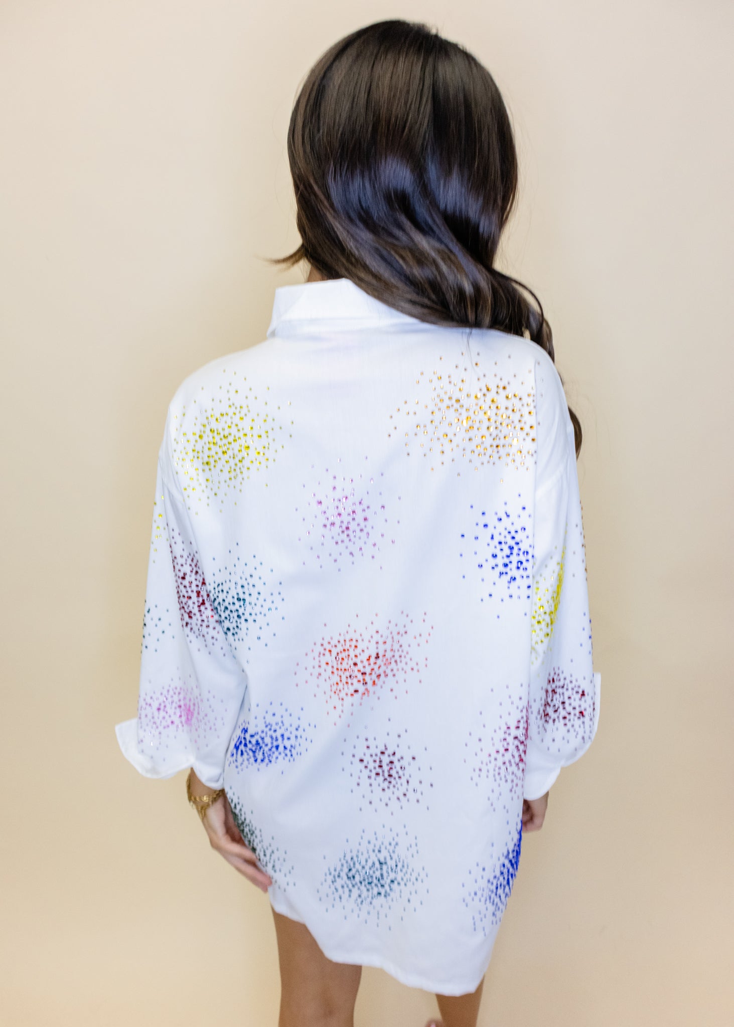 White Multi Spatter Button Up Cotton Dress