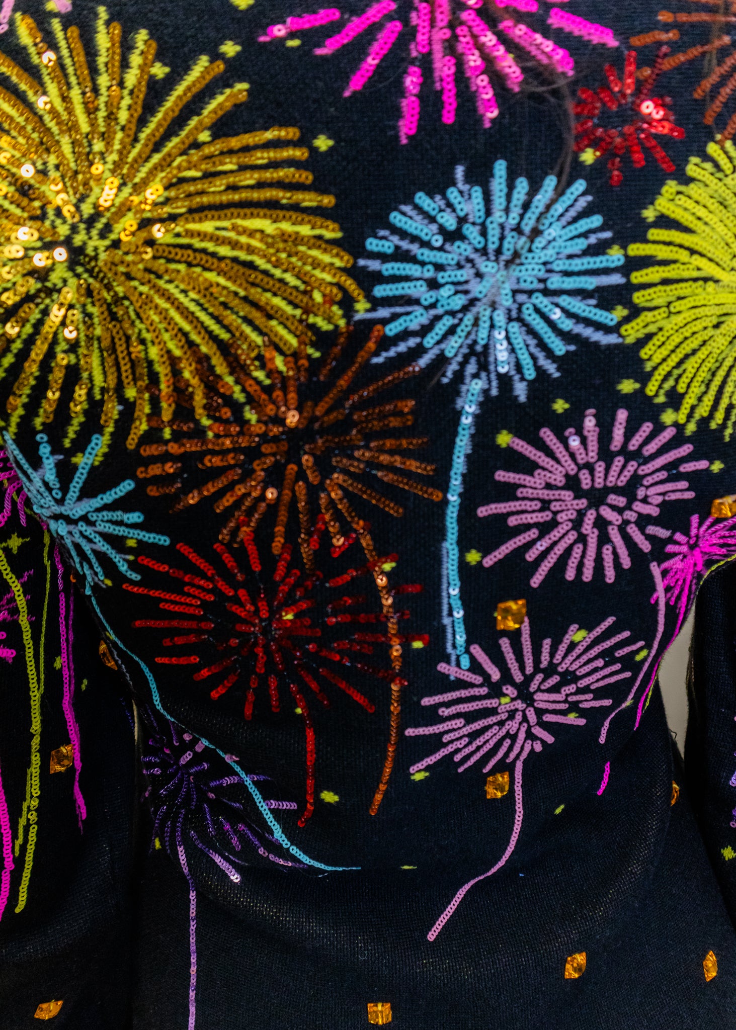 Black Multi Rainbow Firework Jeweled Sweater Dress