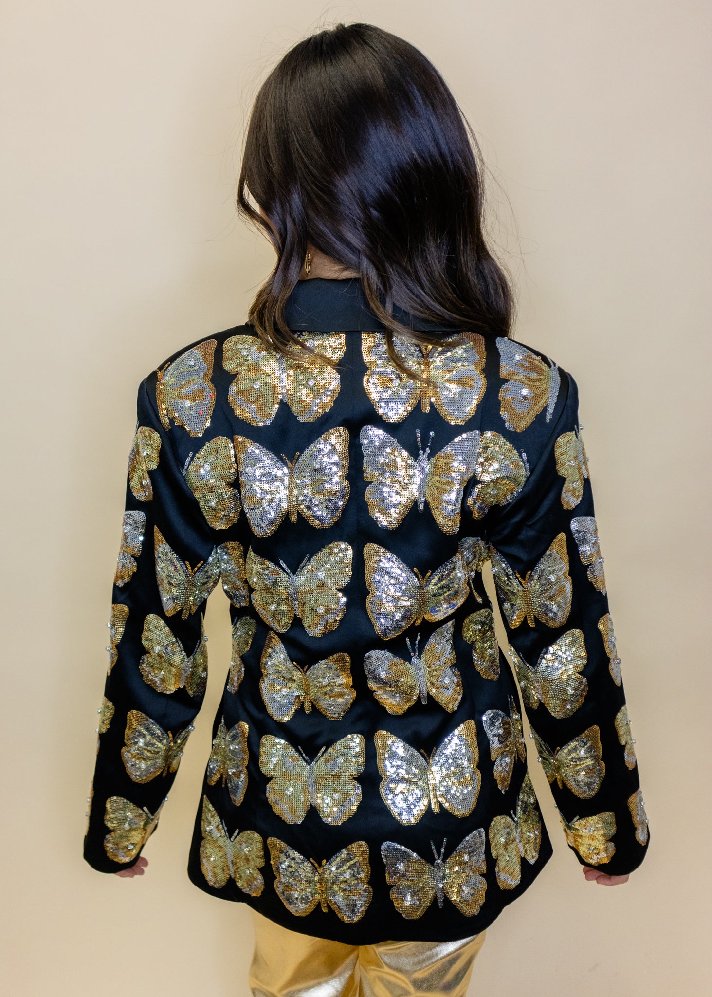 Black & Gold Sequin Butterfly Blazer