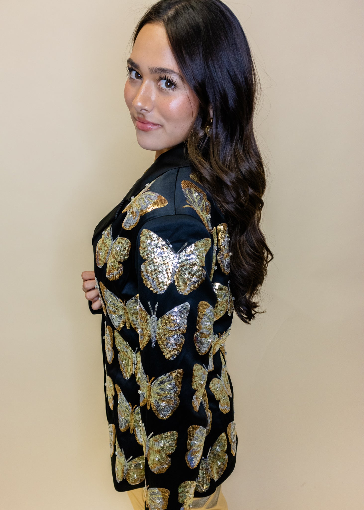 Black & Gold Sequin Butterfly Blazer