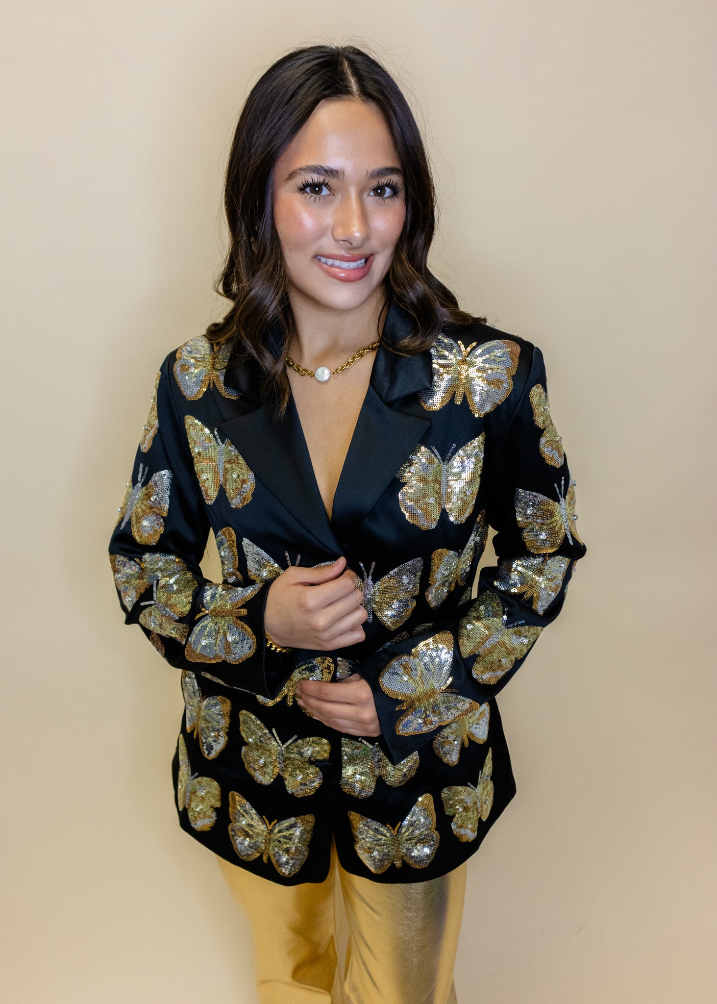 Black & Gold Sequin Butterfly Blazer