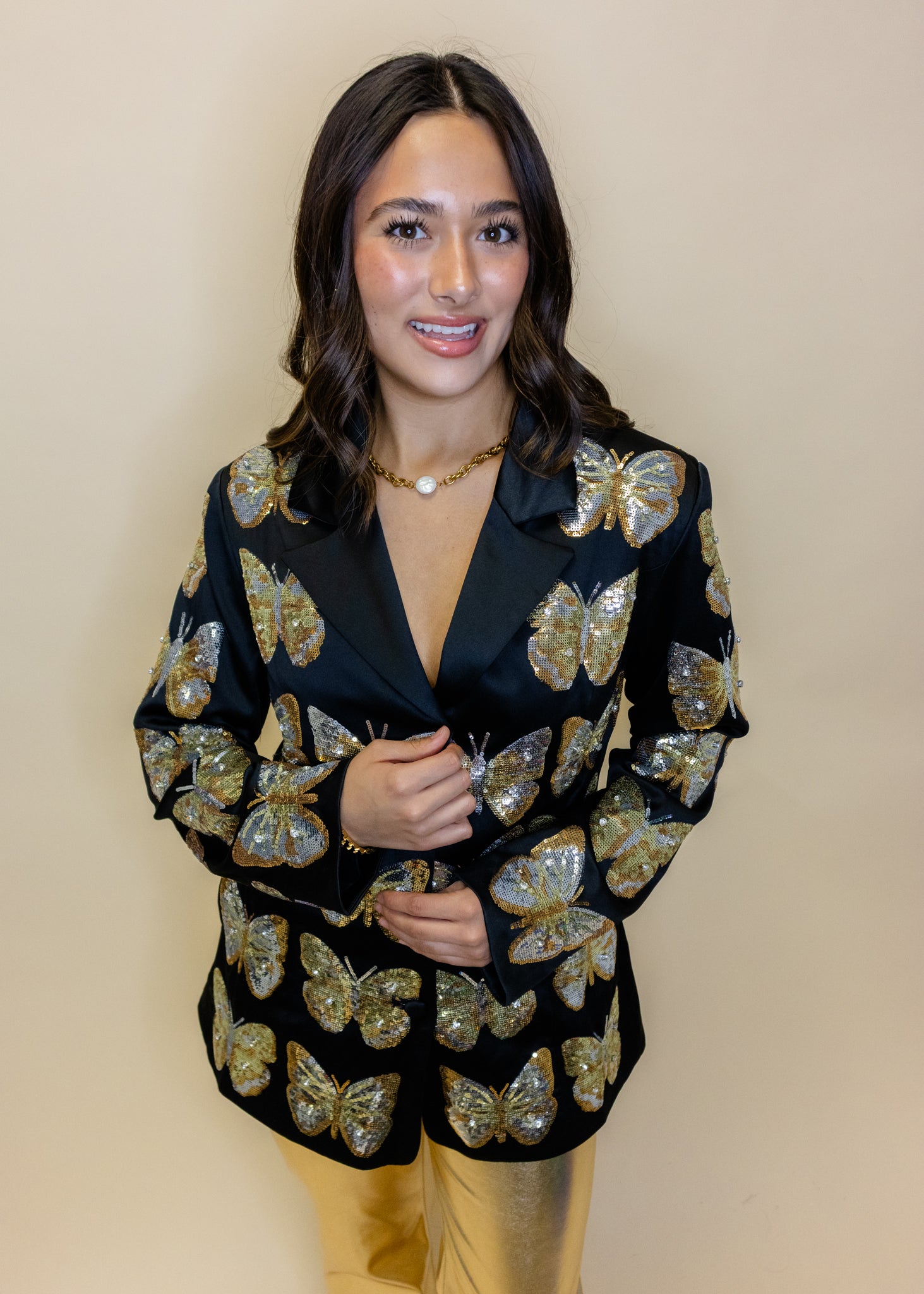 Black & Gold Sequin Butterfly Blazer