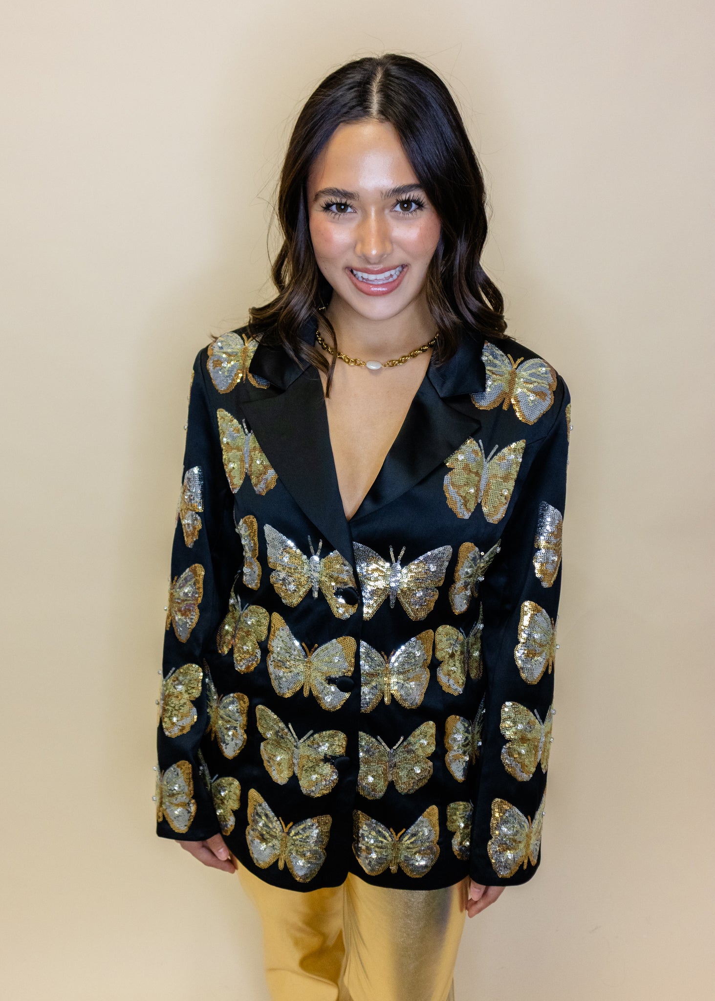 Black & Gold Sequin Butterfly Blazer