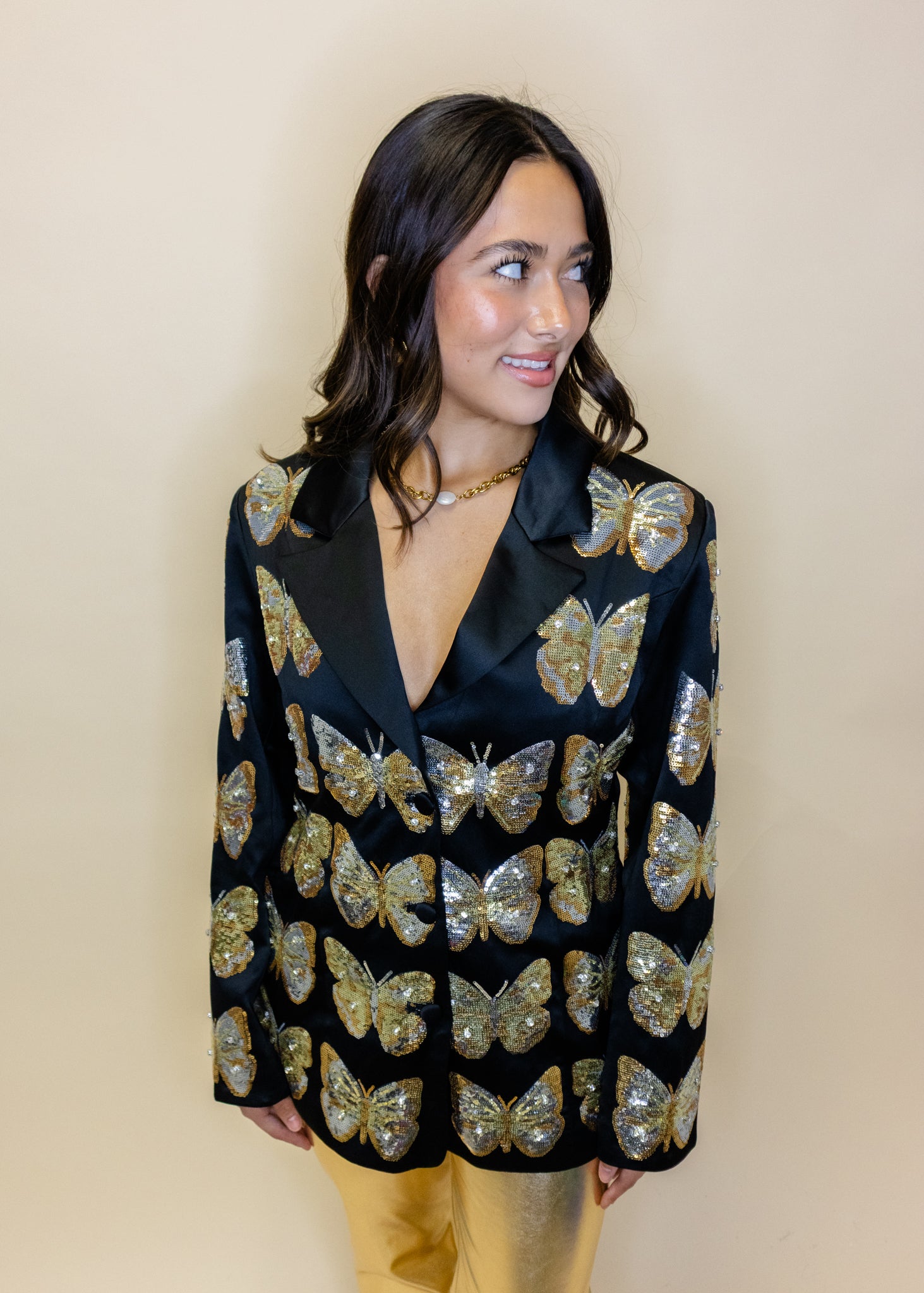 Black & Gold Sequin Butterfly Blazer
