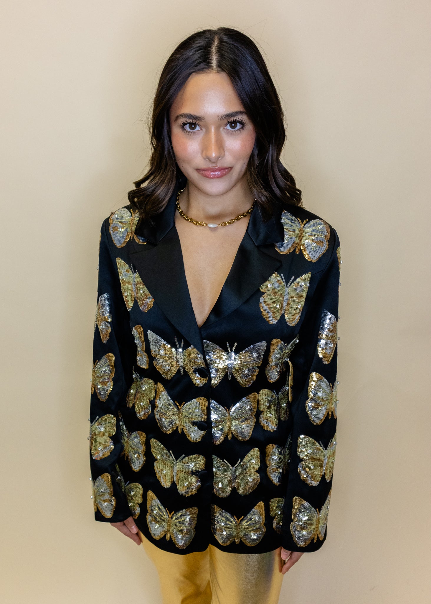 Black & Gold Sequin Butterfly Blazer