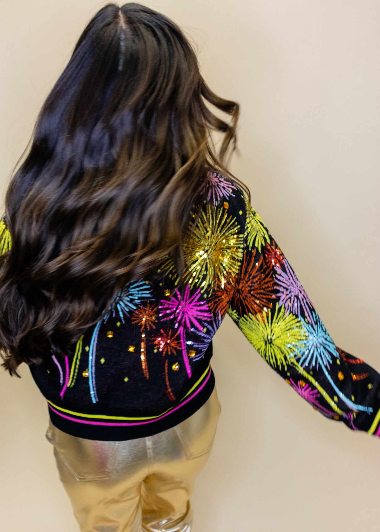 Black Multi Rainbow Firework Button Up Cardigan