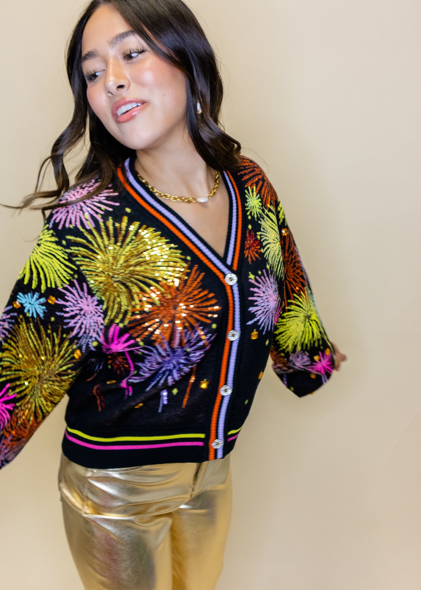 Black Multi Rainbow Firework Button Up Cardigan