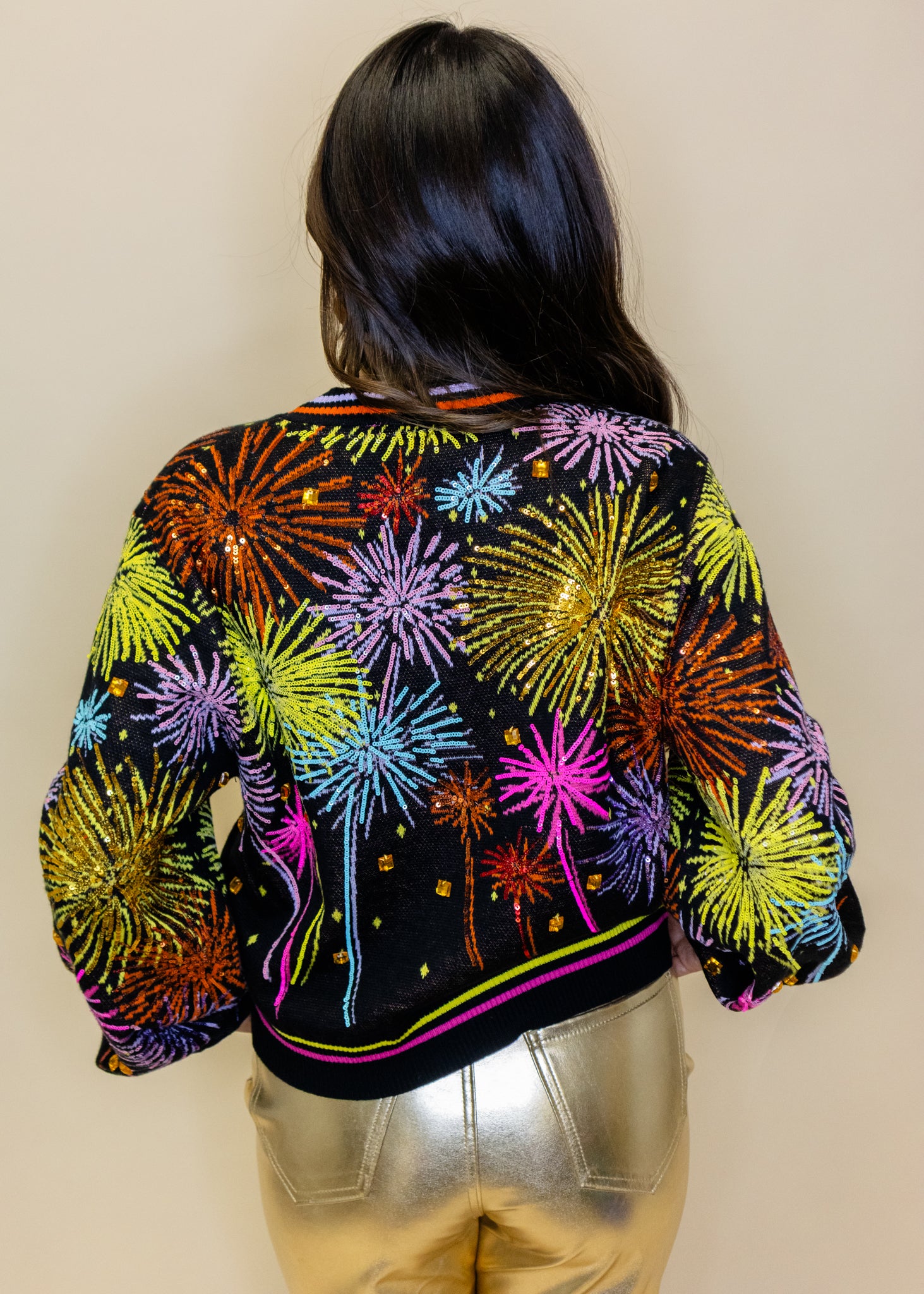 Black Multi Rainbow Firework Button Up Cardigan
