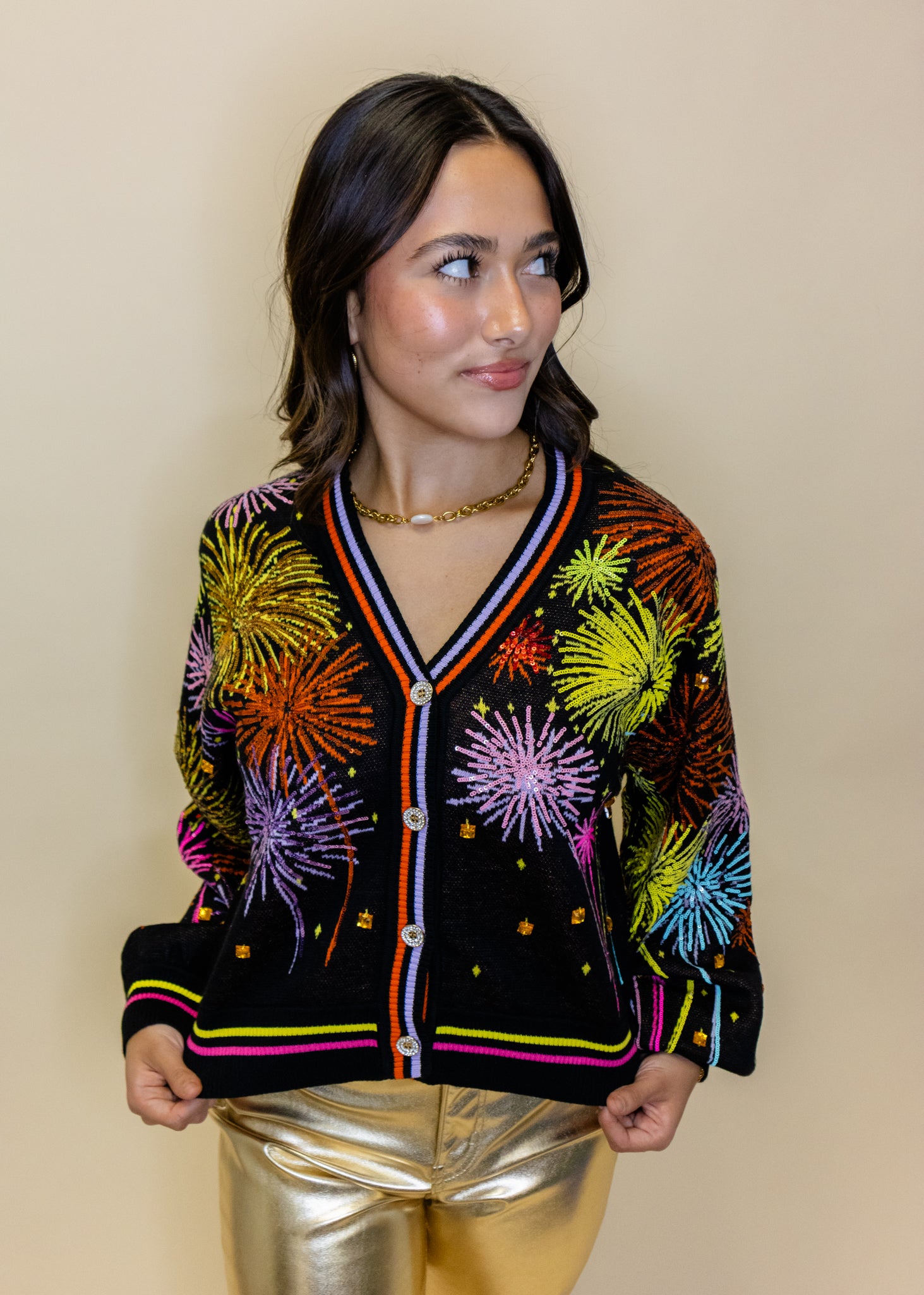 Black Multi Rainbow Firework Button Up Cardigan