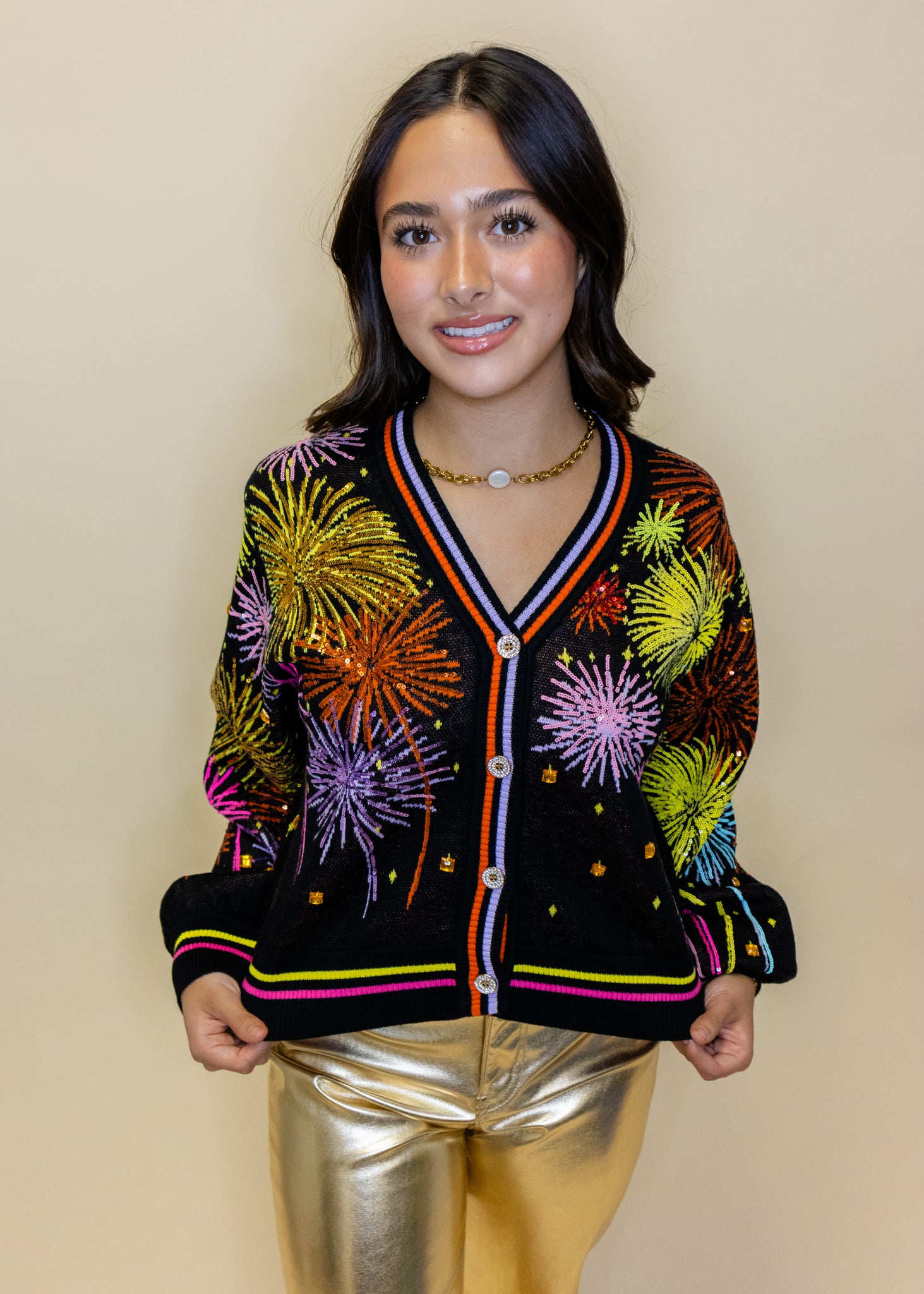 Black Multi Rainbow Firework Button Up Cardigan
