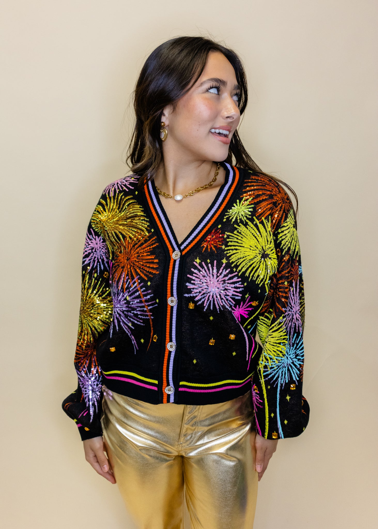 Black Multi Rainbow Firework Button Up Cardigan