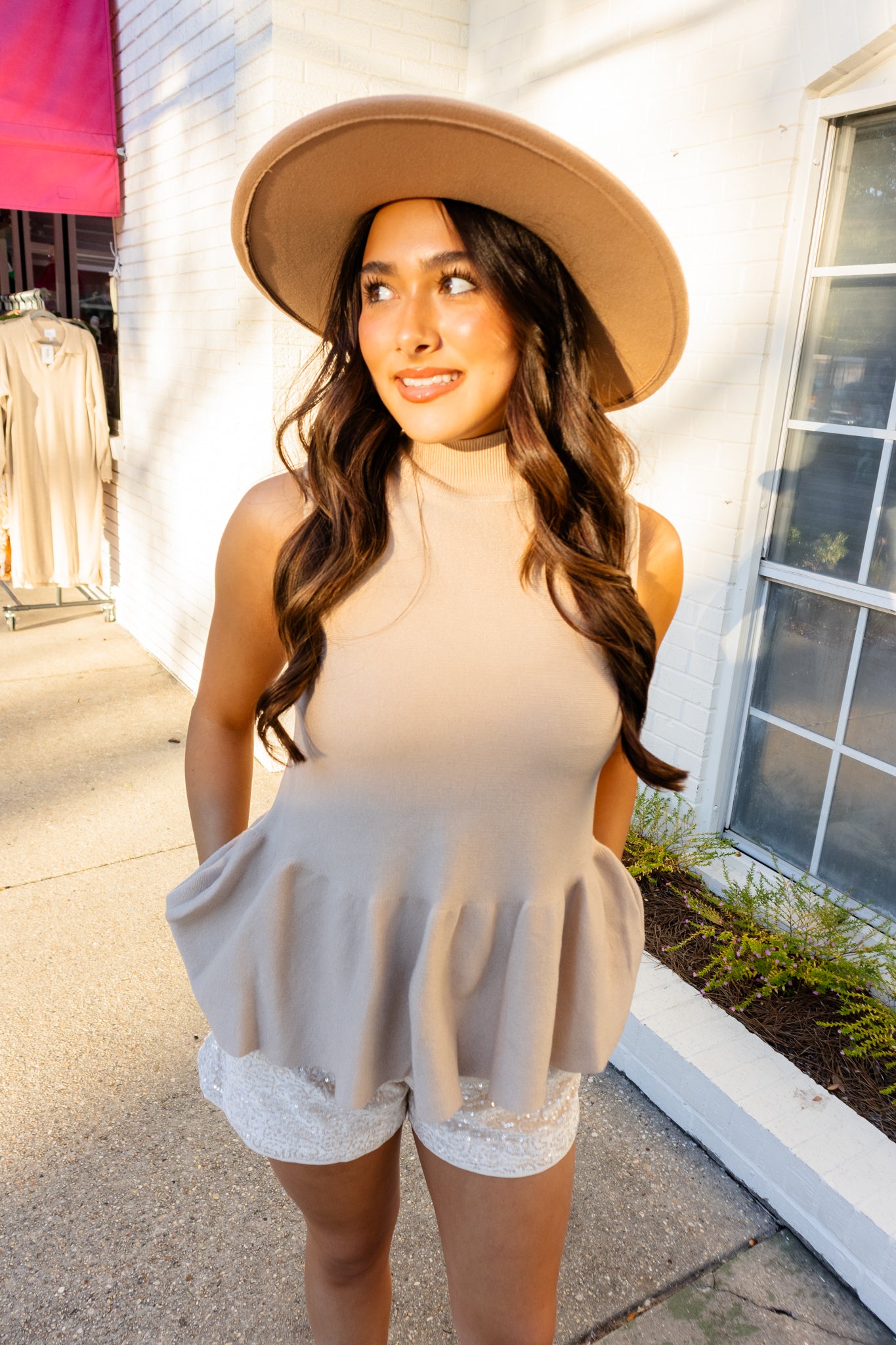 Latte Peplum Sweater Top