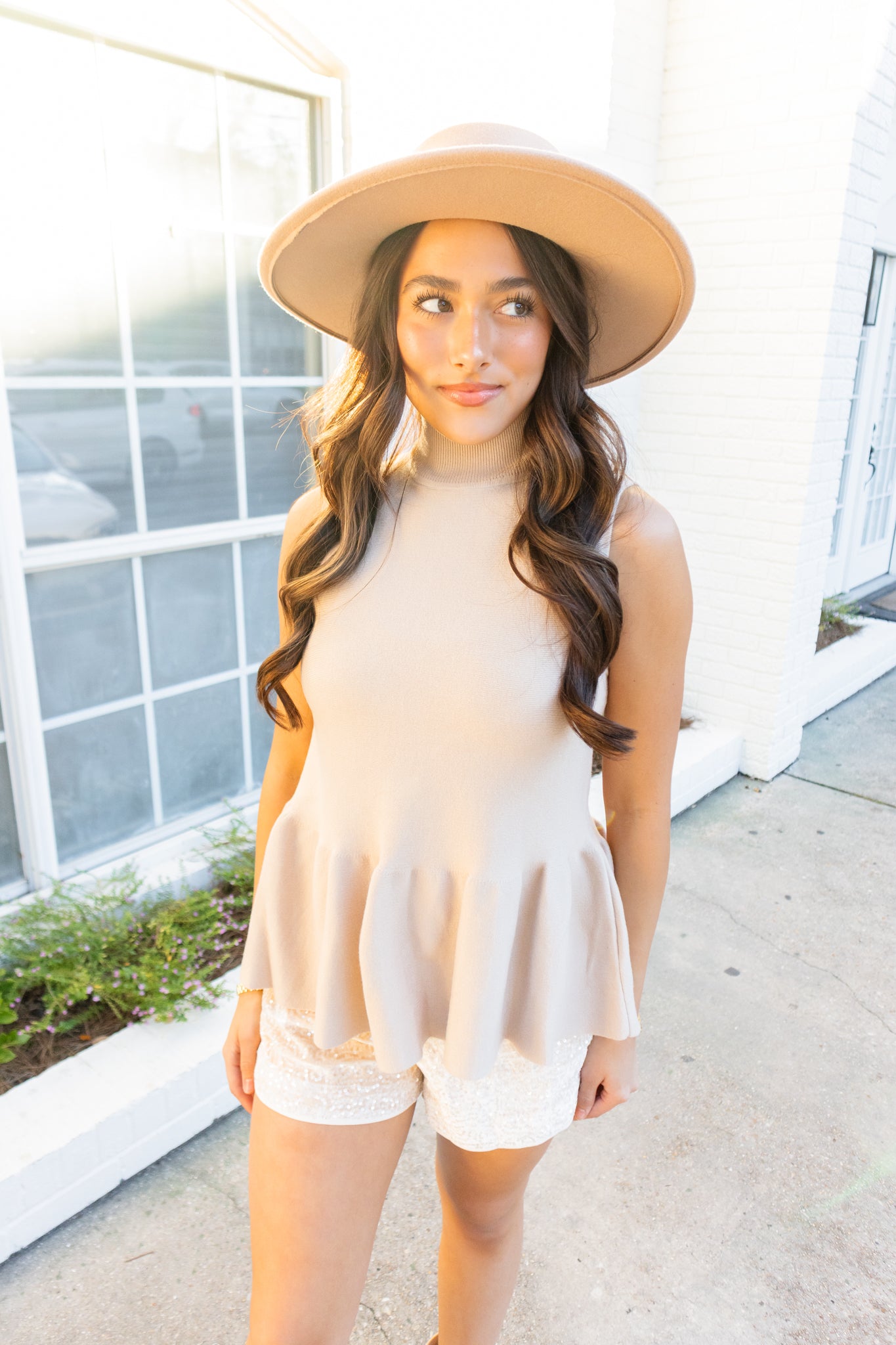 Latte Peplum Sweater Top