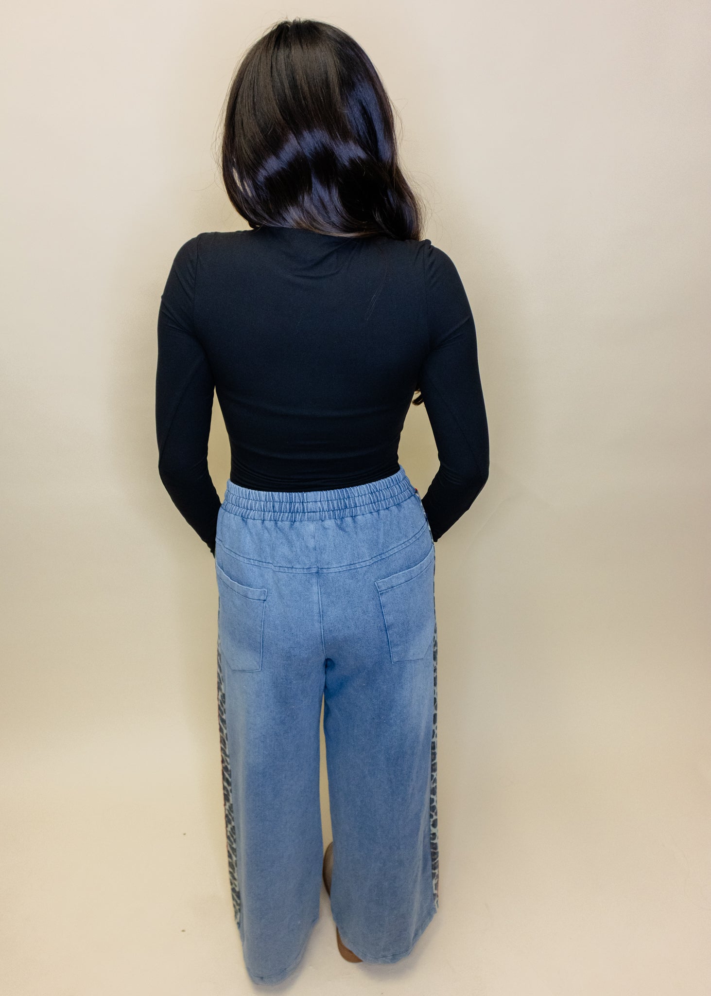 Denim Leopard Red Stripe Pants