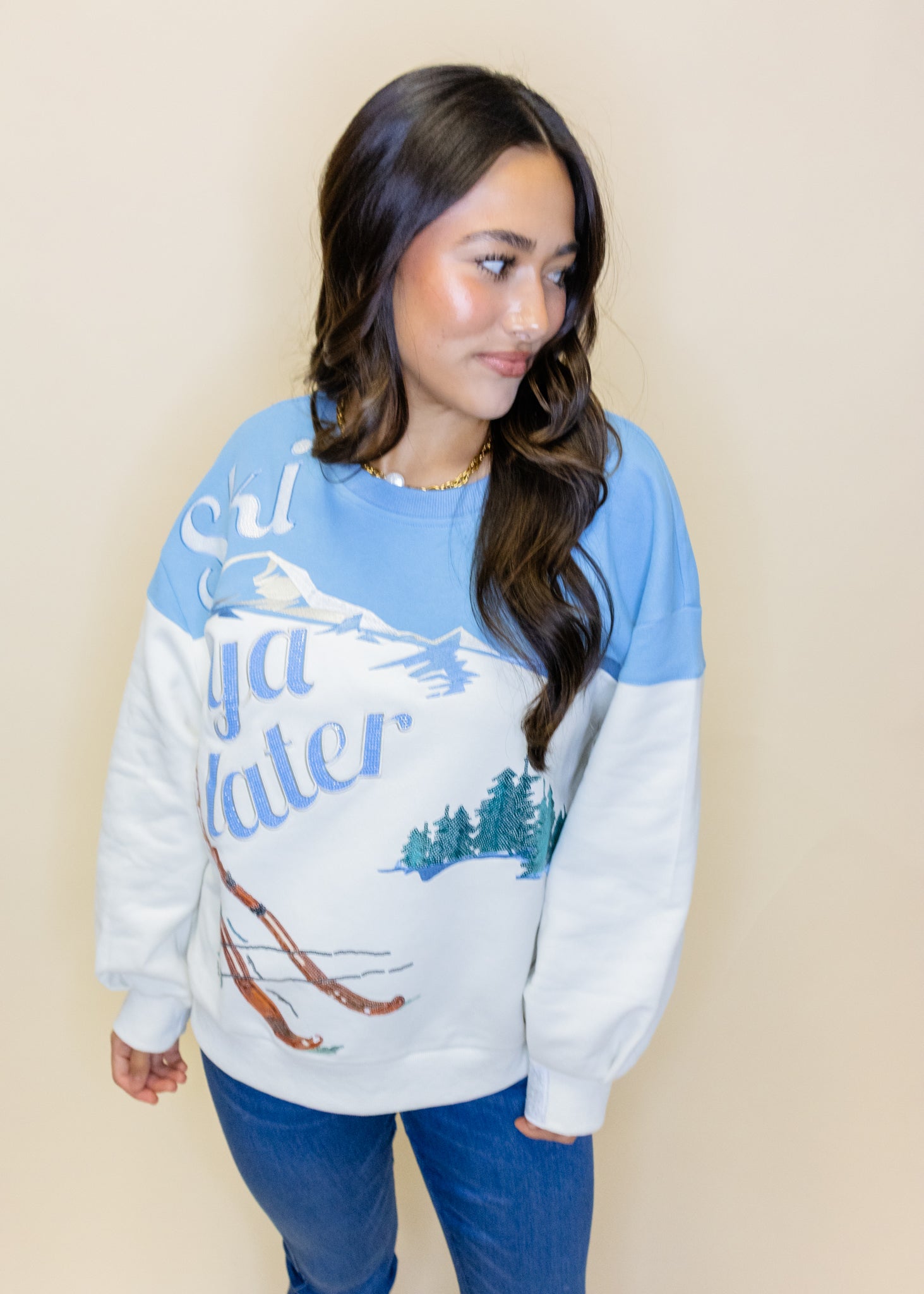 Blue & White 'Ski Ya Later' Sweatshirt