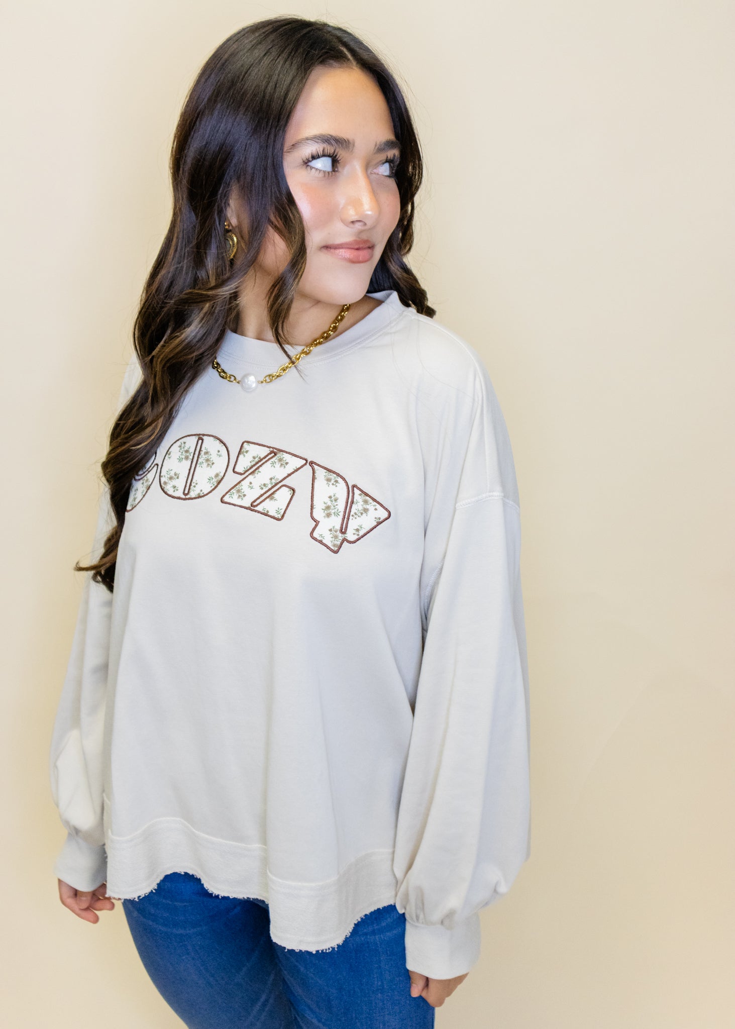Oat Cozy Embroidered Sweatshirt