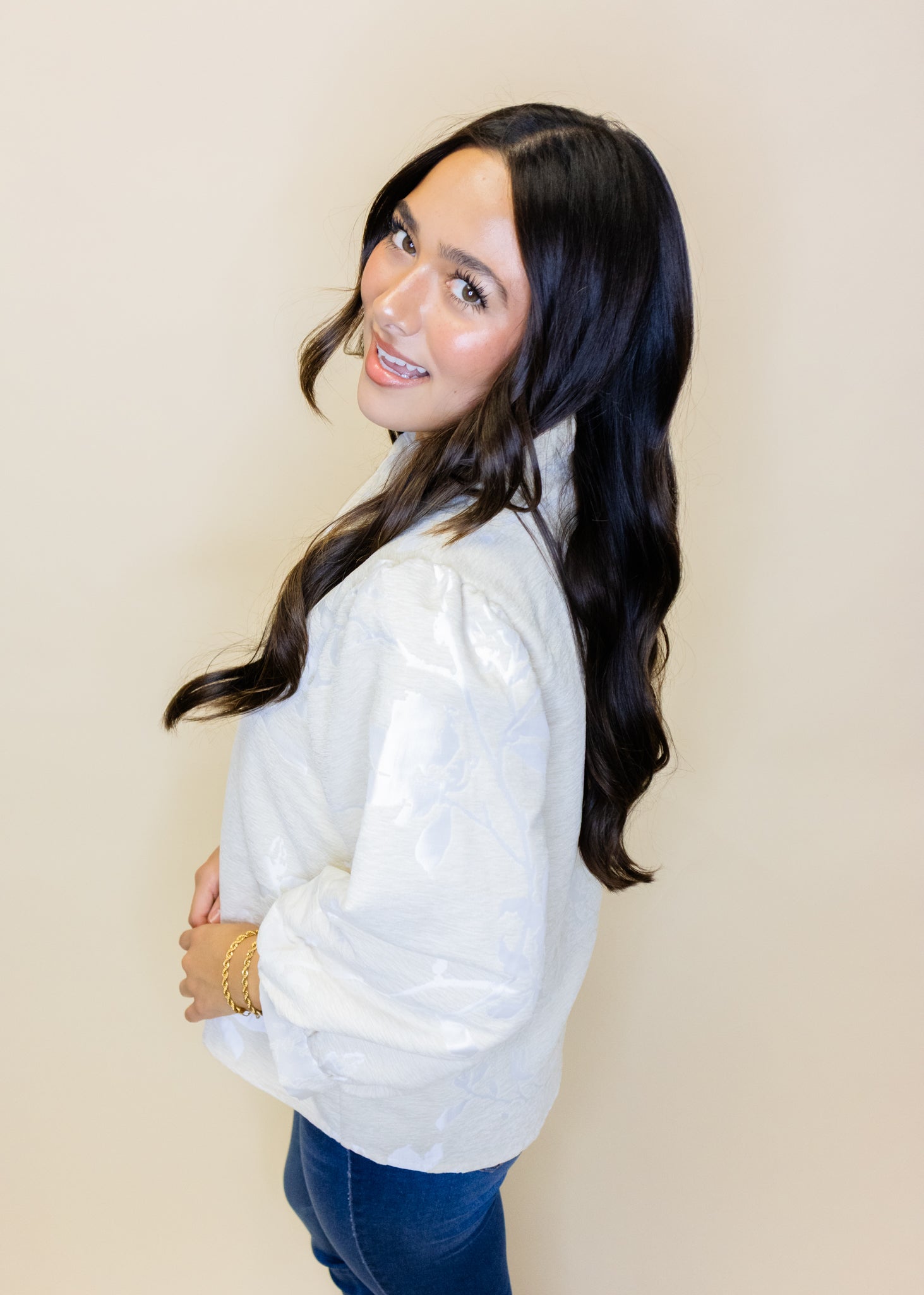 Oatmeal Floral Jacquard Top