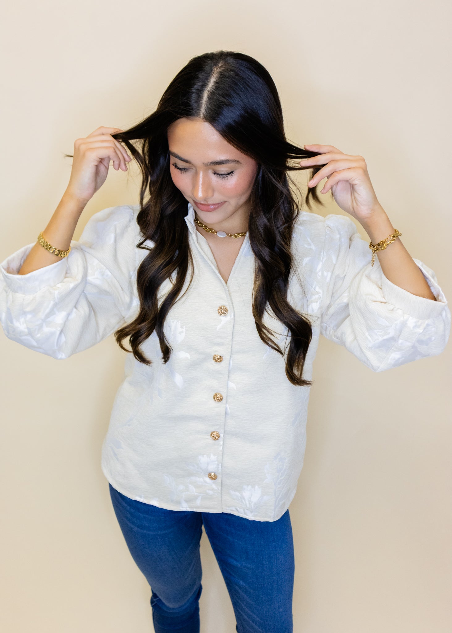 Oatmeal Floral Jacquard Top