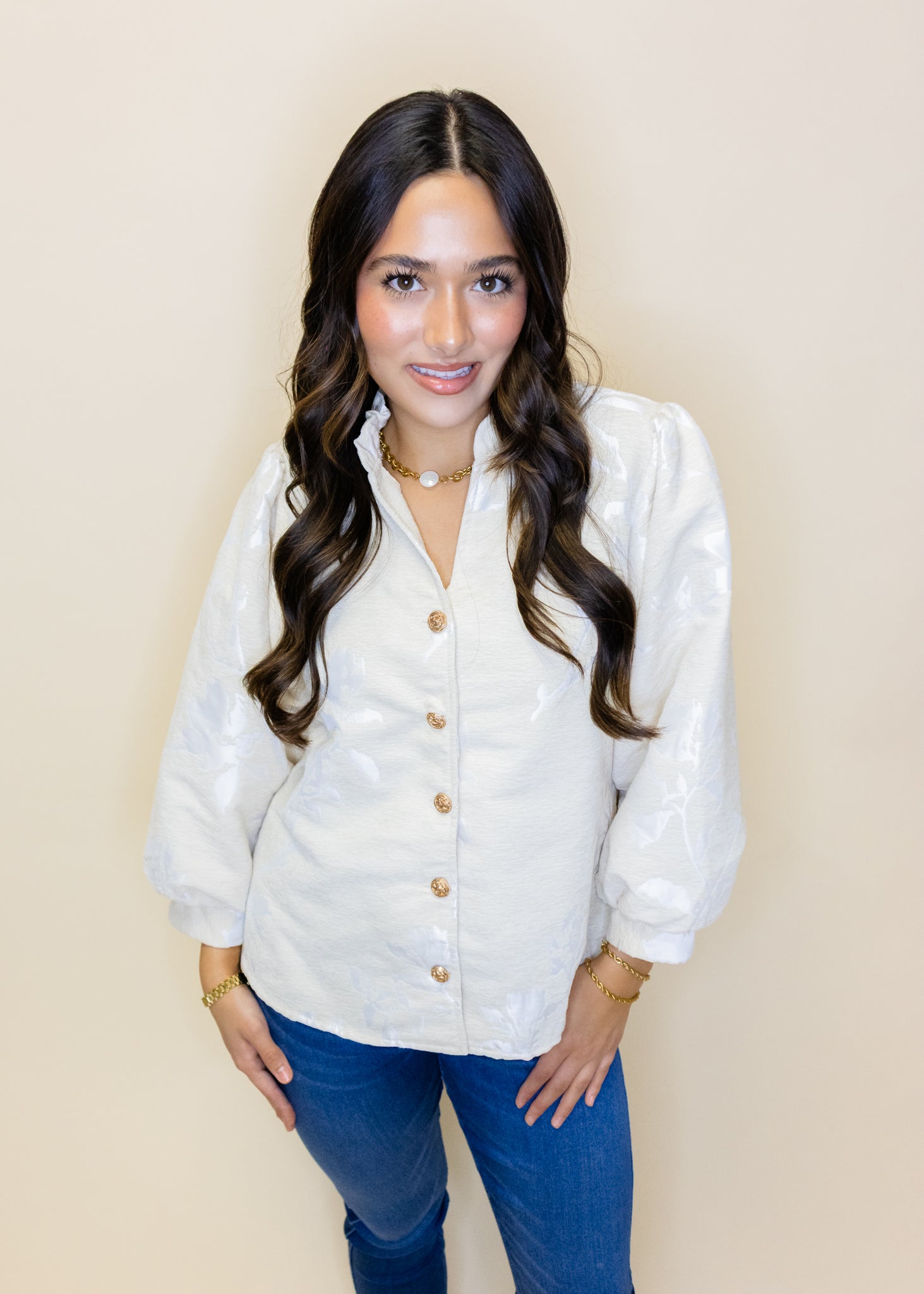 Oatmeal Floral Jacquard Top