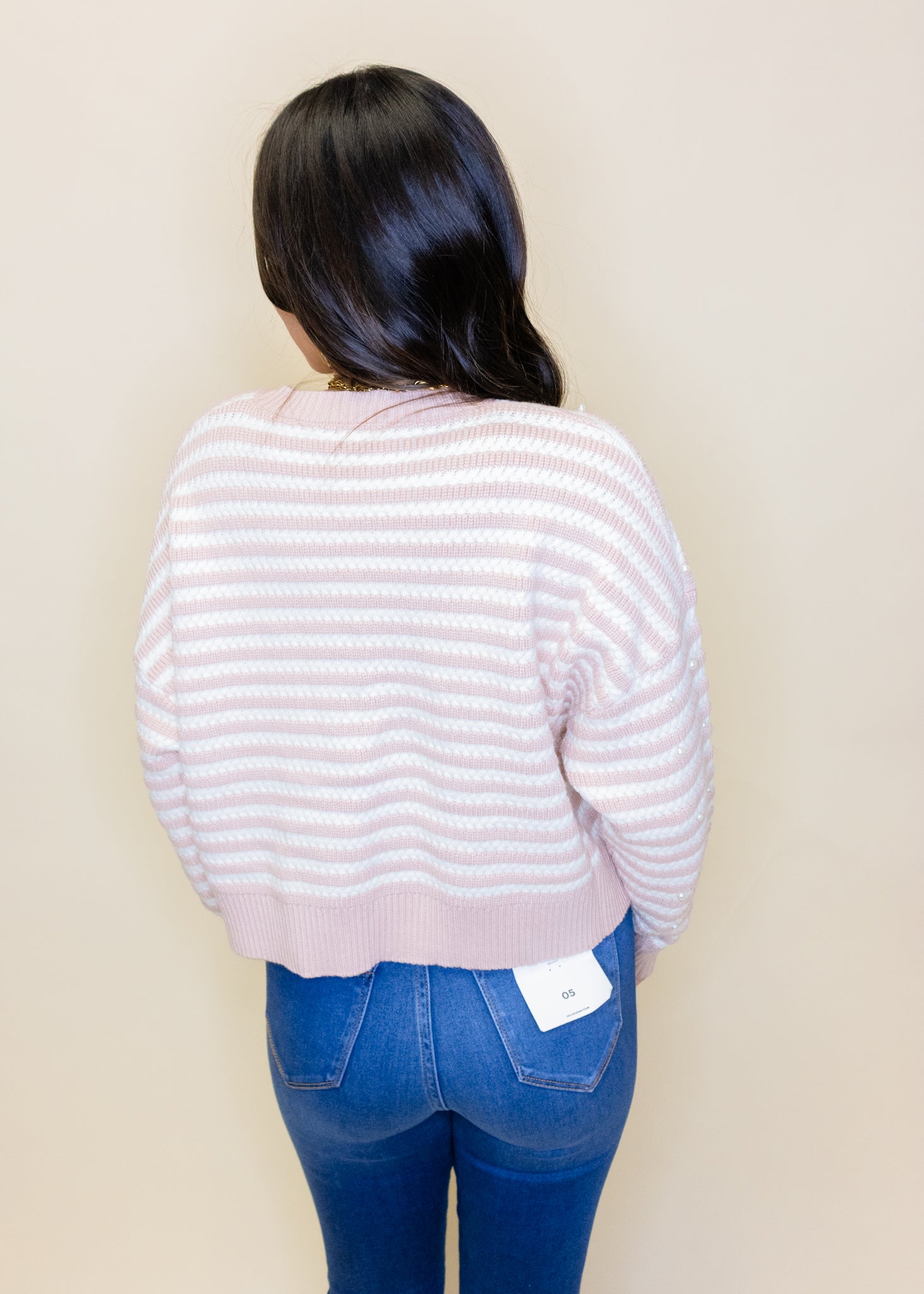 Pink Stripe Pearl Sweater