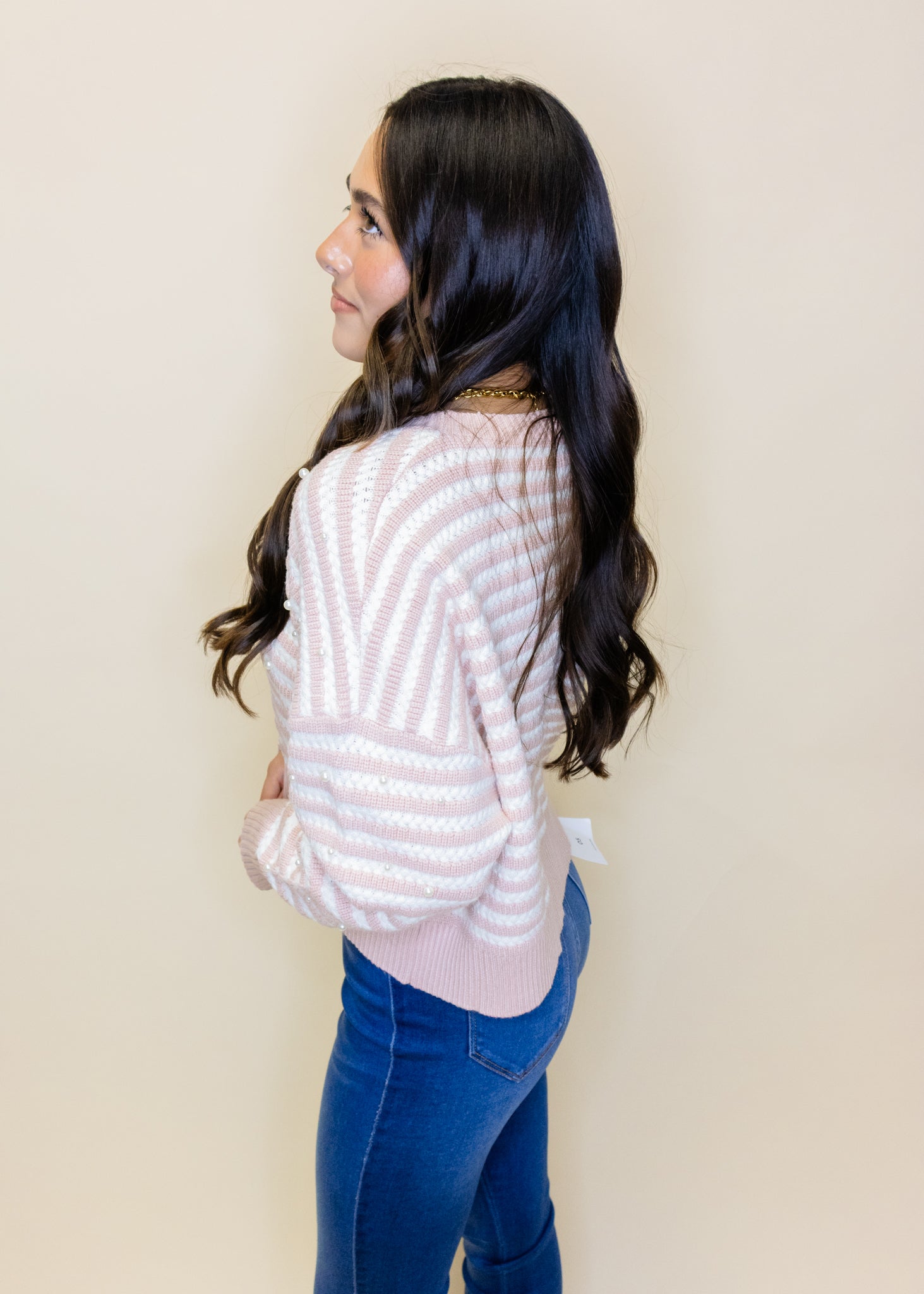 Pink Stripe Pearl Sweater