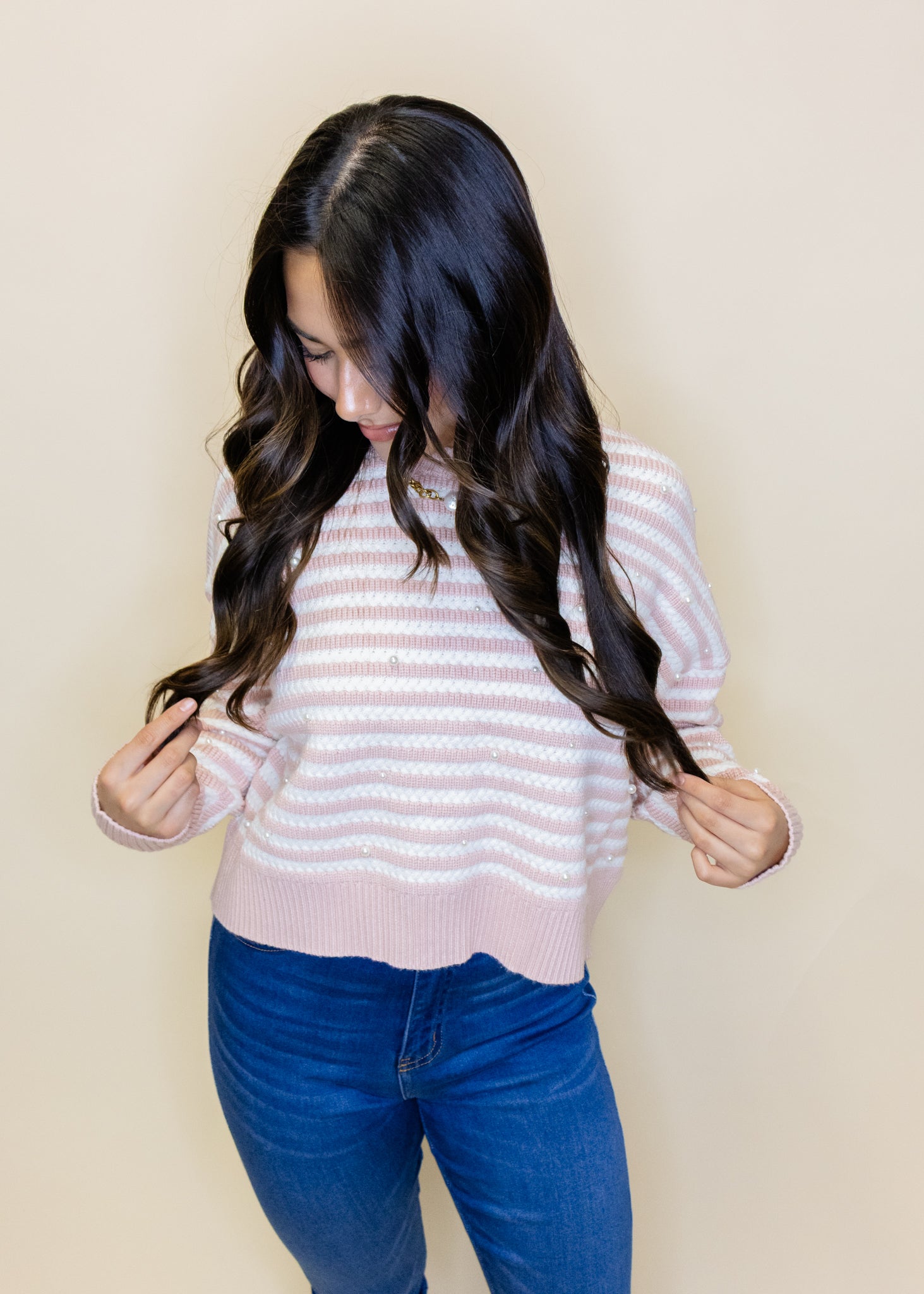 Pink Stripe Pearl Sweater