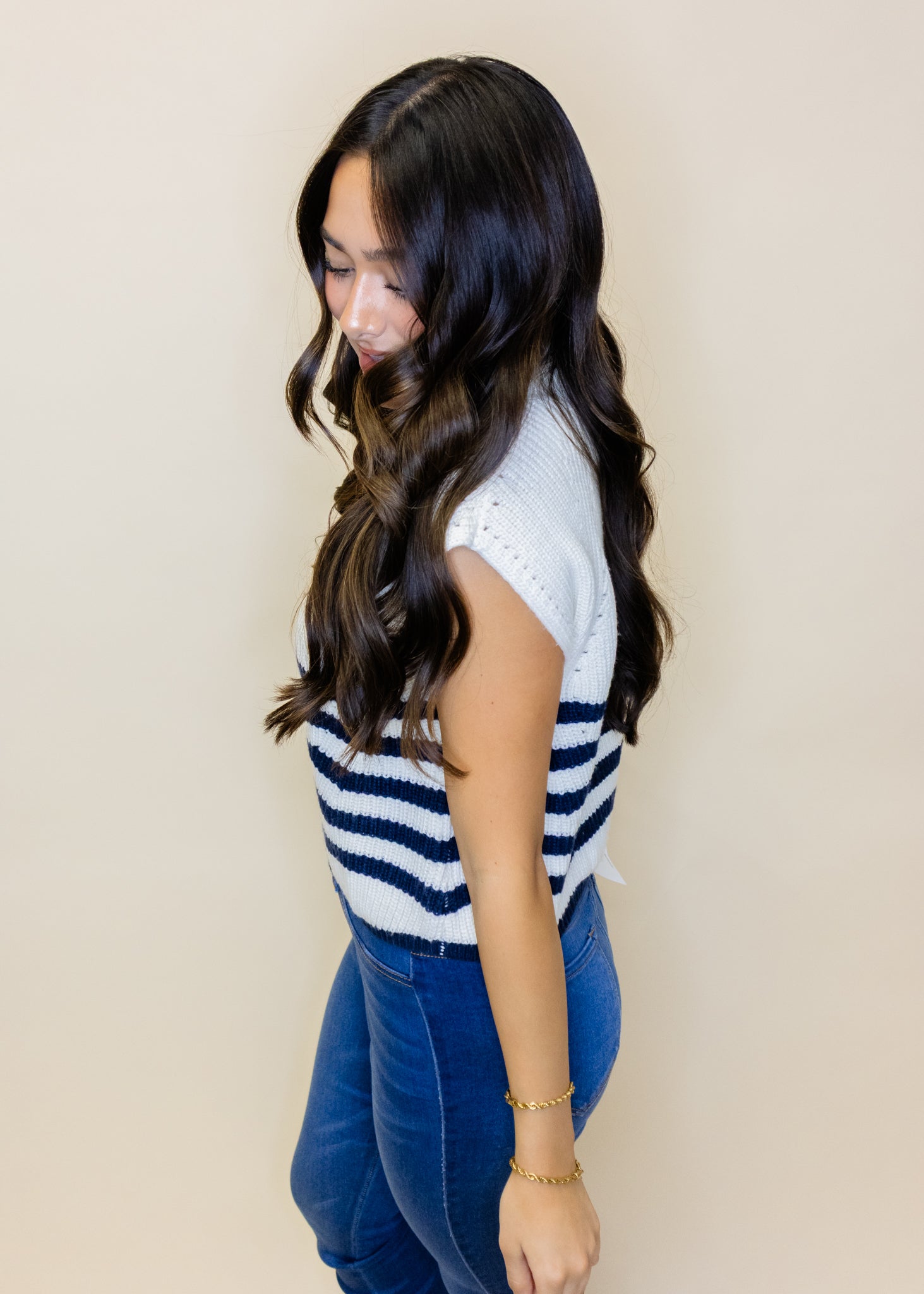 Ivory & Navy Striped Top