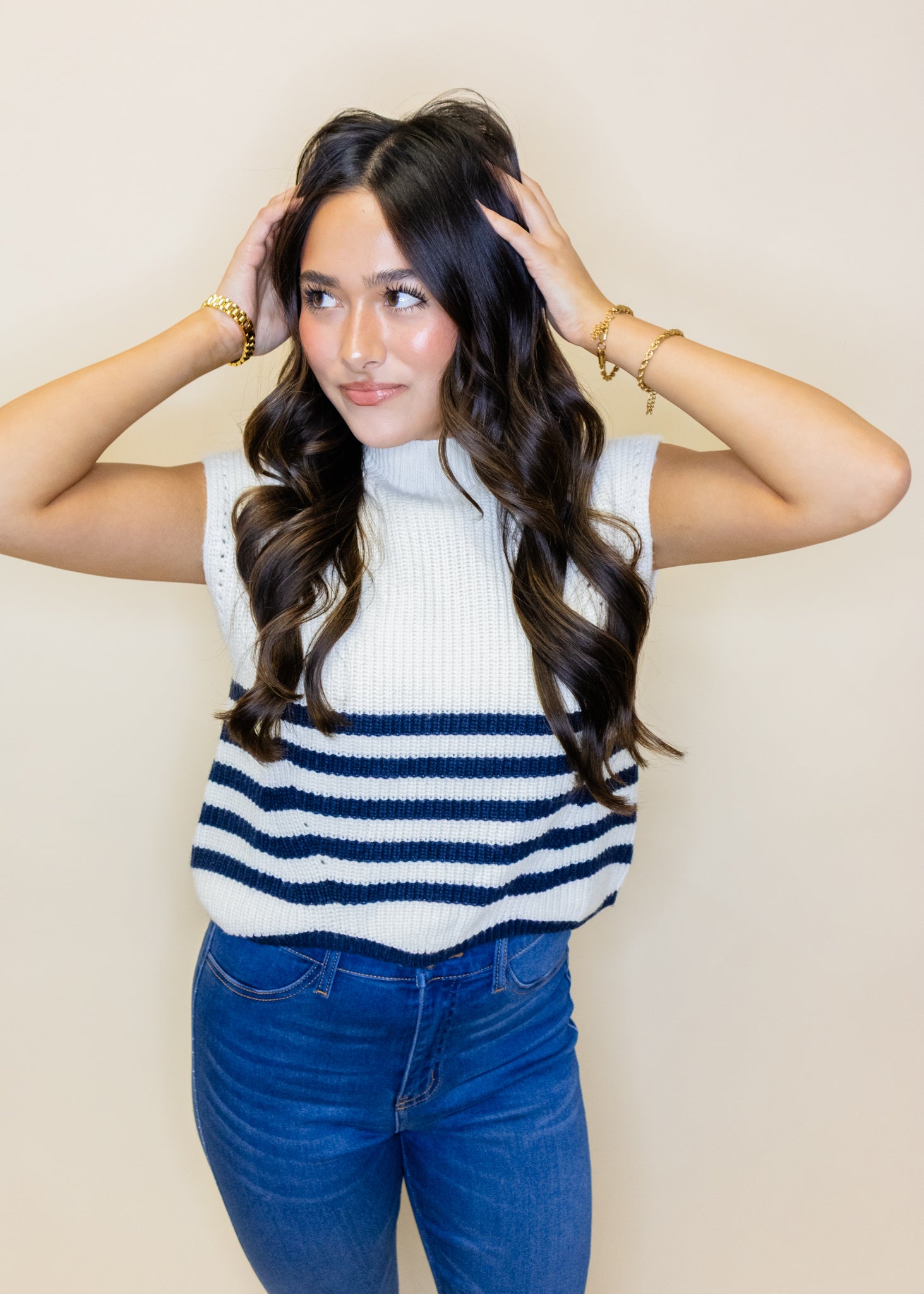 Ivory & Navy Striped Top