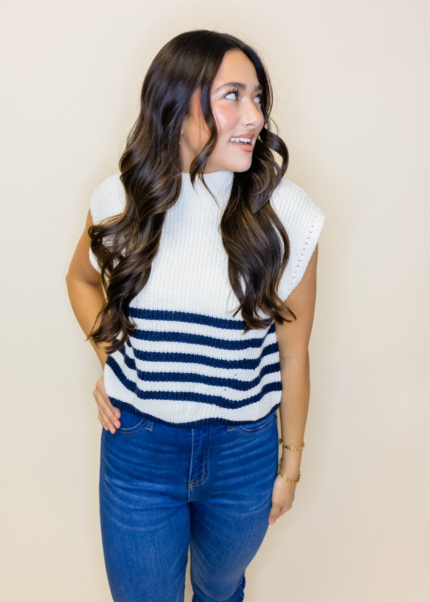 Ivory & Navy Striped Top