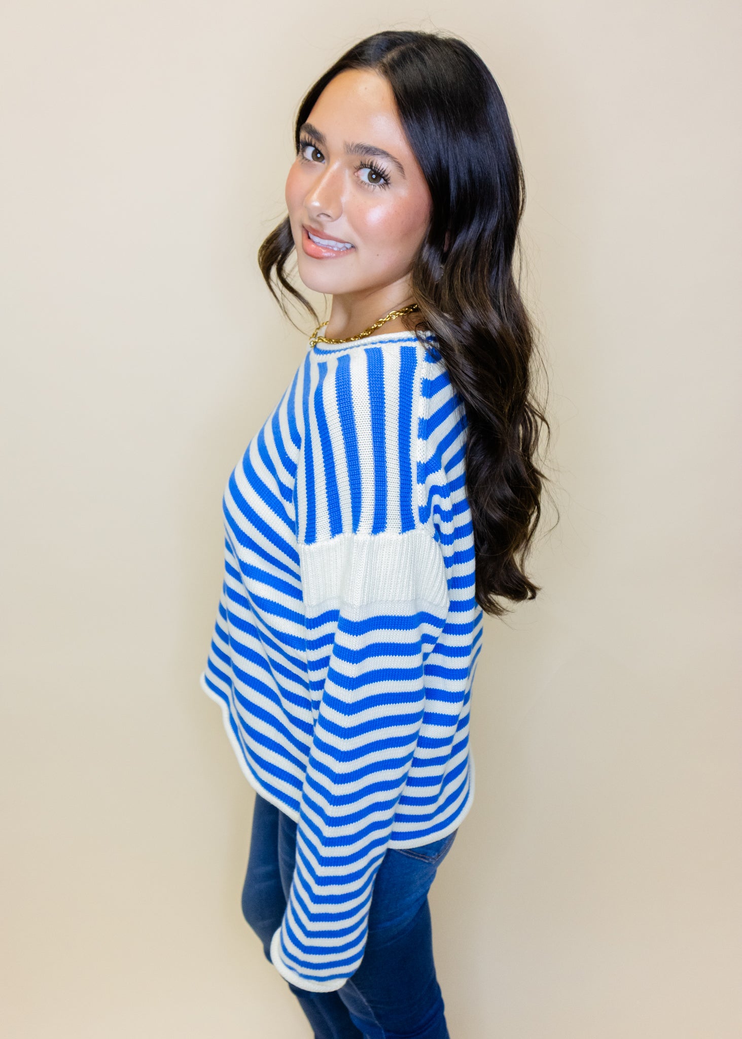 Blue Stripe Knit Sweater