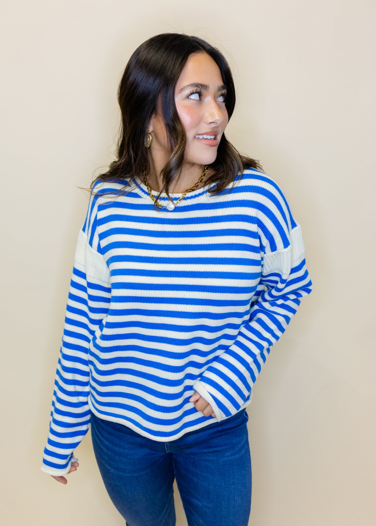 Blue Stripe Knit Sweater