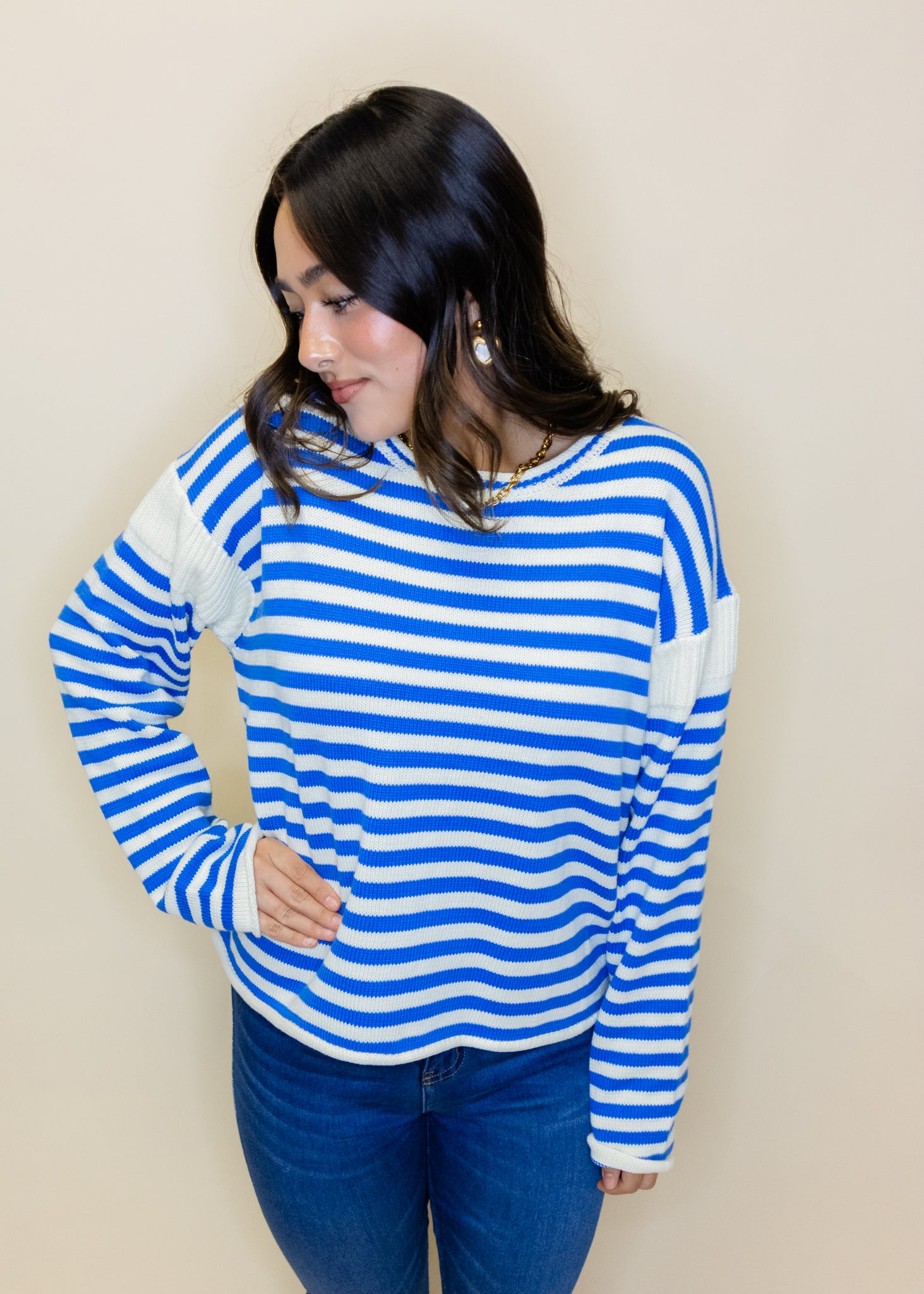 Blue Stripe Knit Sweater