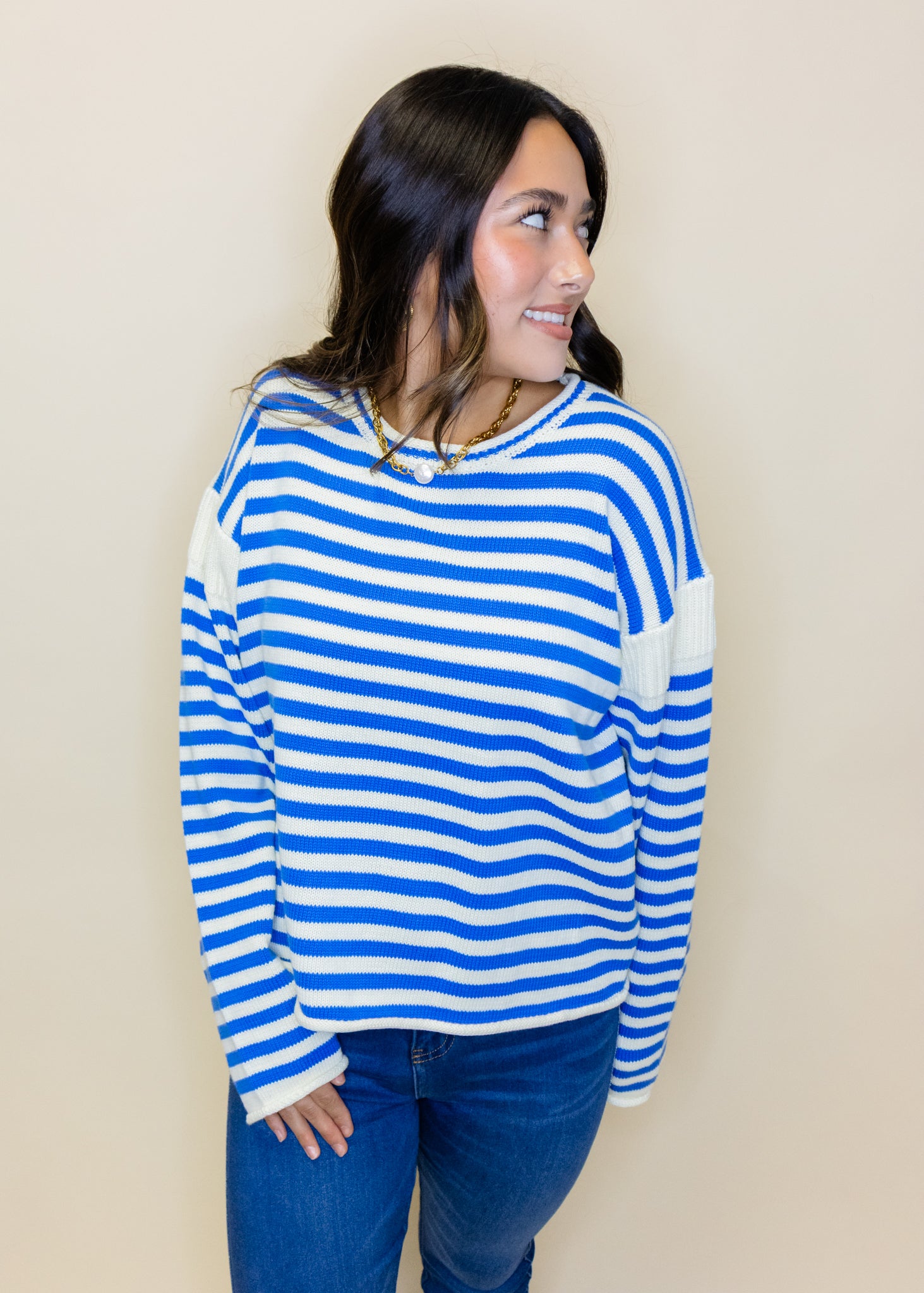 Blue Stripe Knit Sweater