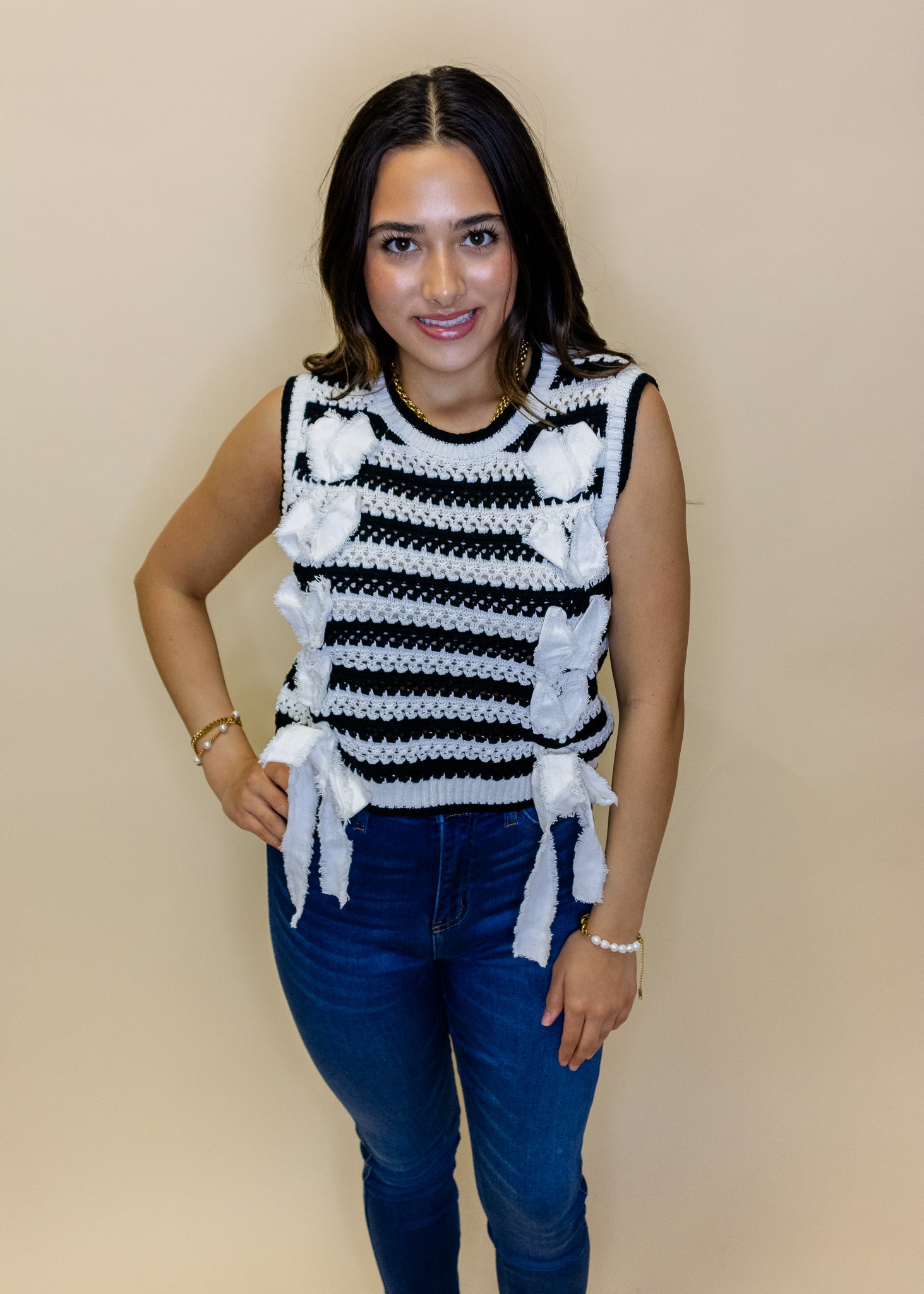 Black Stripe Bow Sweater