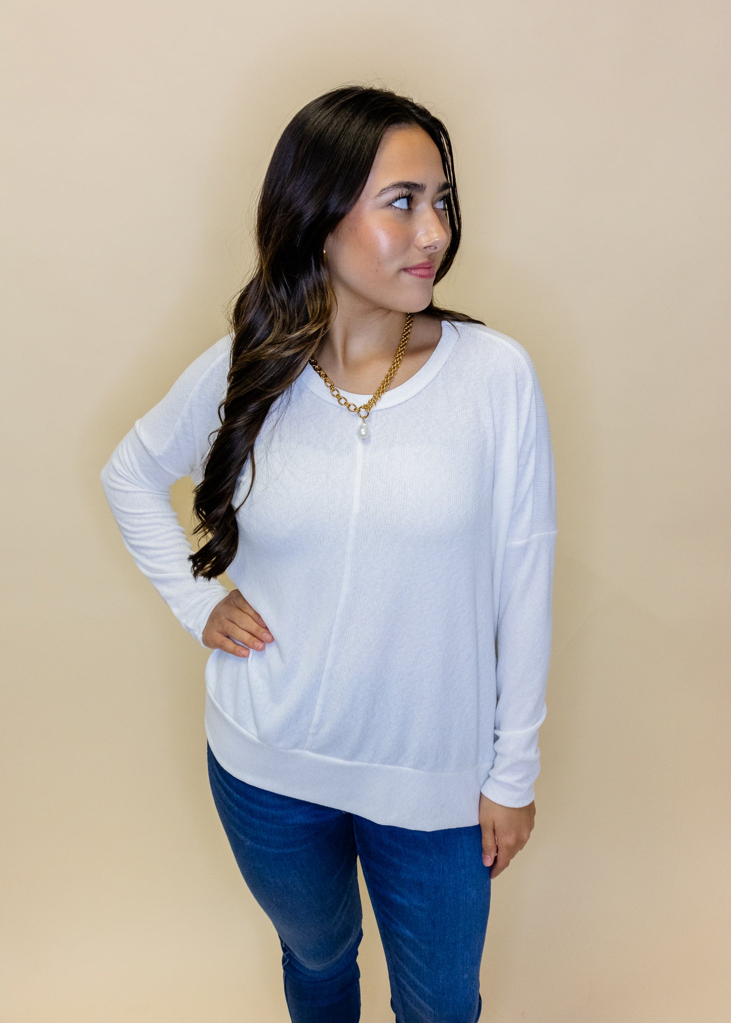 White Hi Low Knit Top