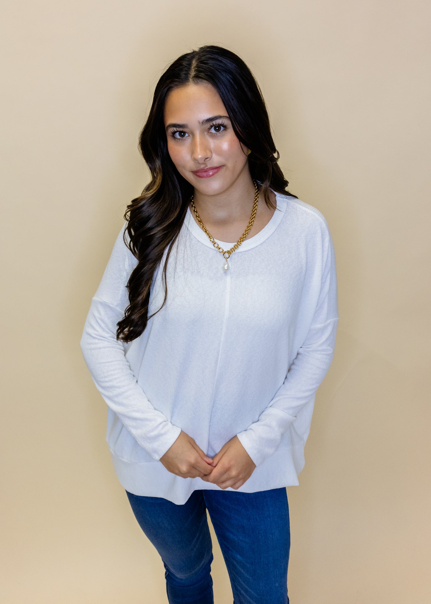 White Hi Low Knit Top