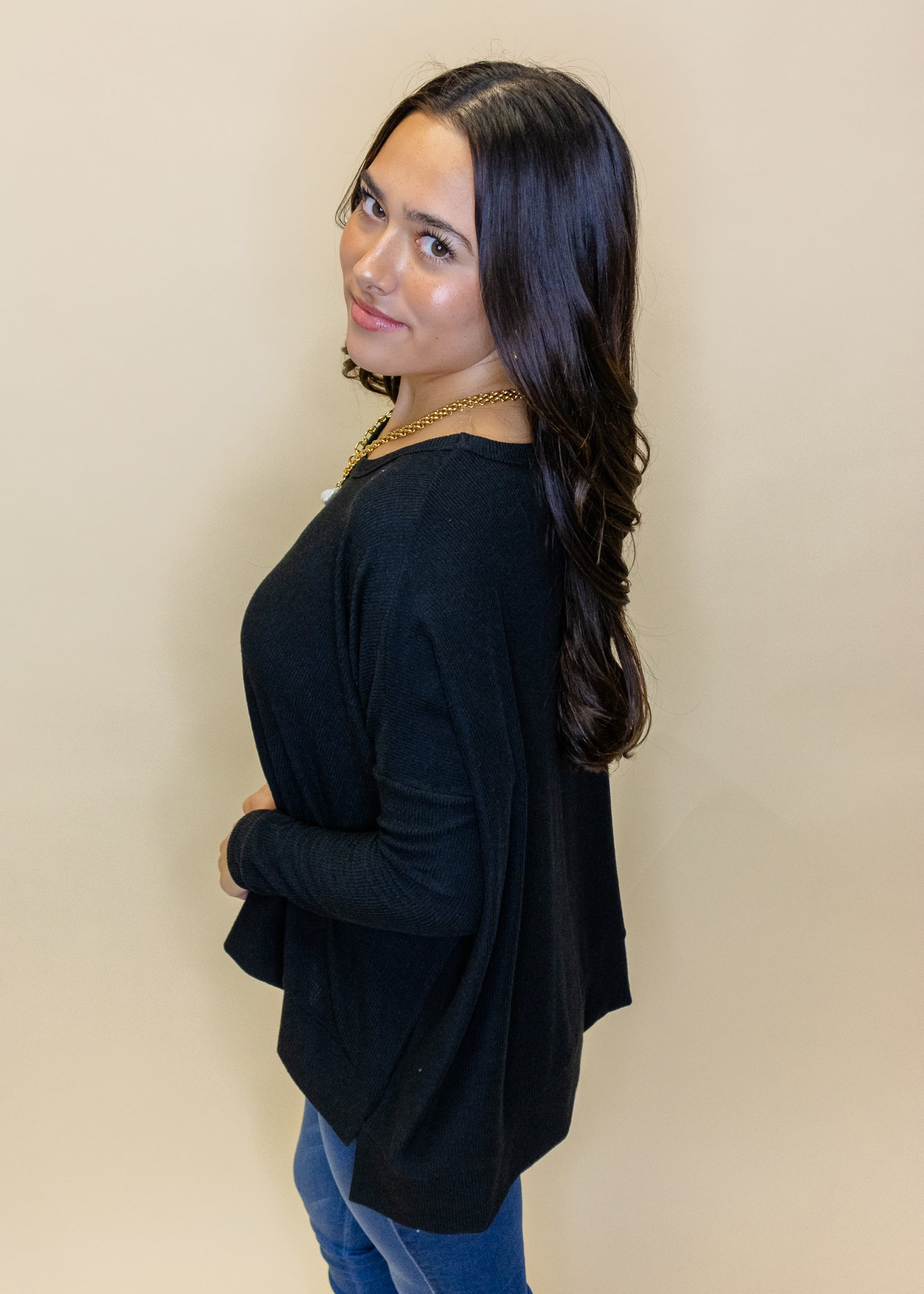 Black Hi Low Knit Top