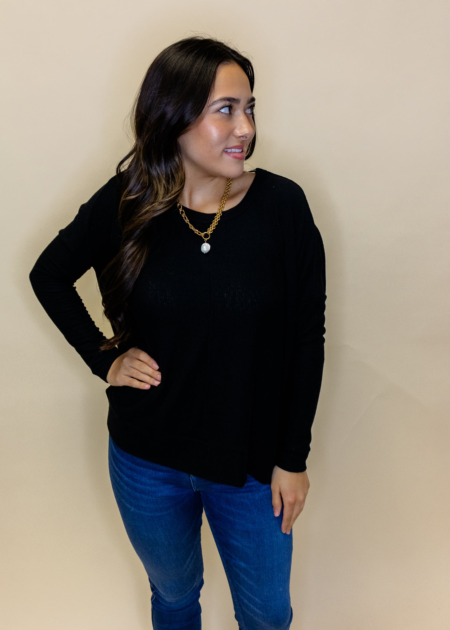 Black Hi Low Knit Top