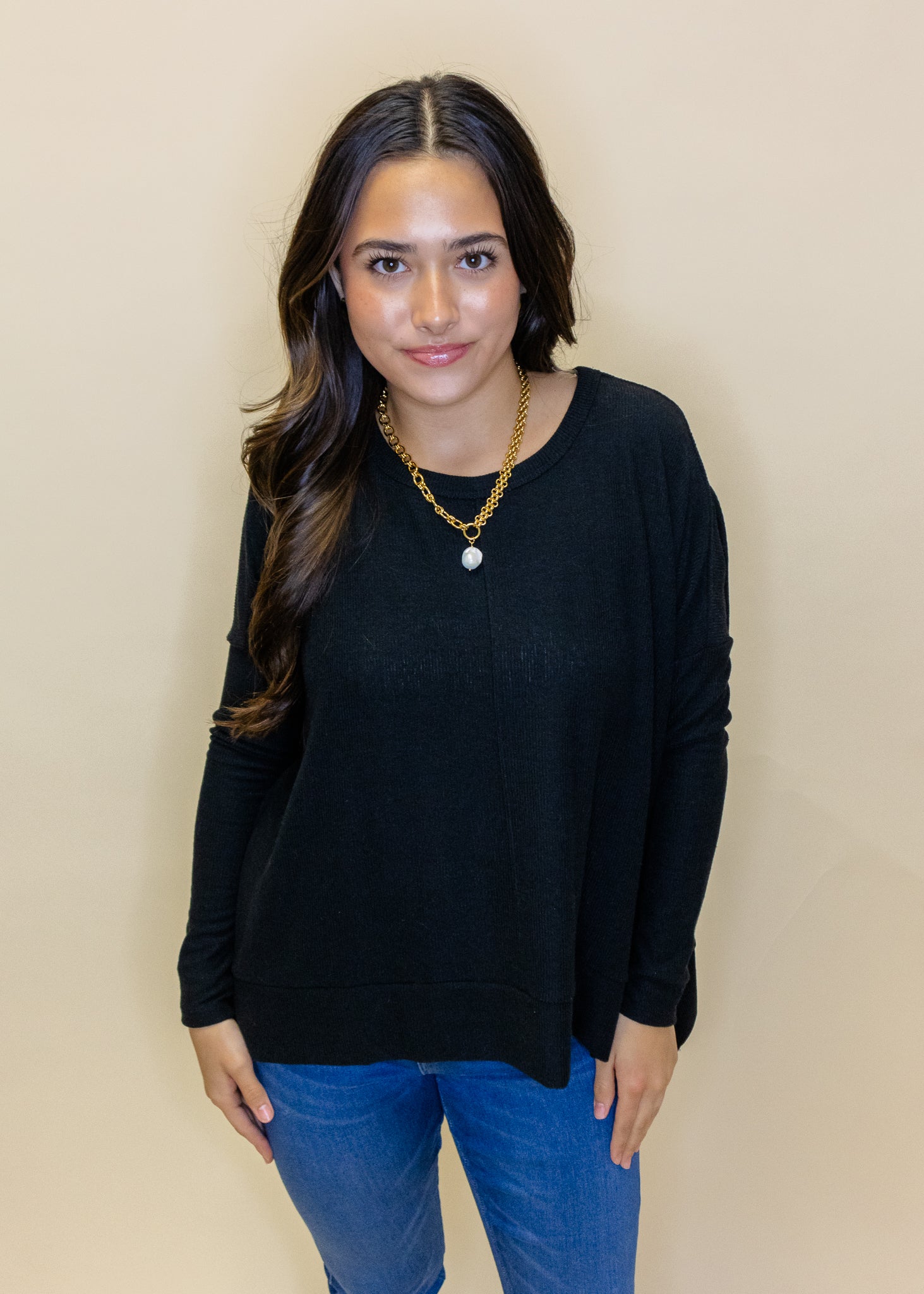 Black Hi Low Knit Top