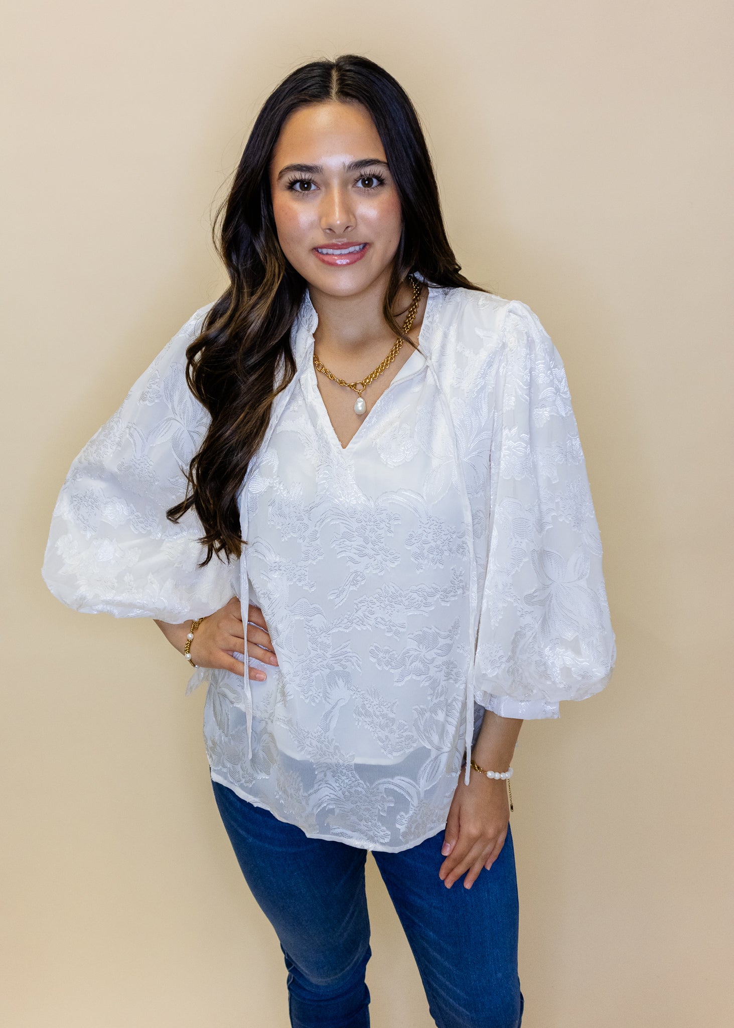 Ivory Floral Embroidered Peasant Top