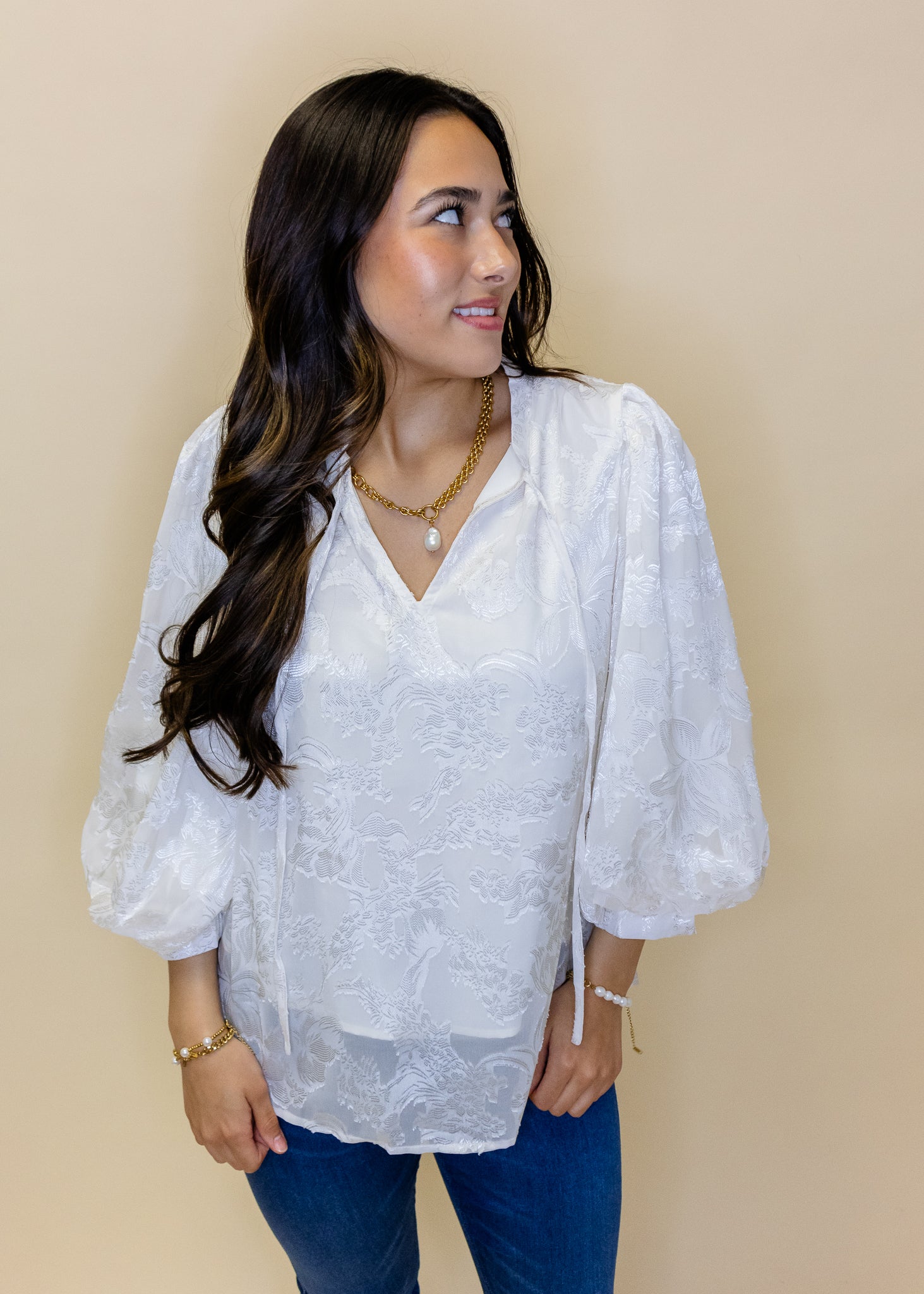 Ivory Floral Embroidered Peasant Top