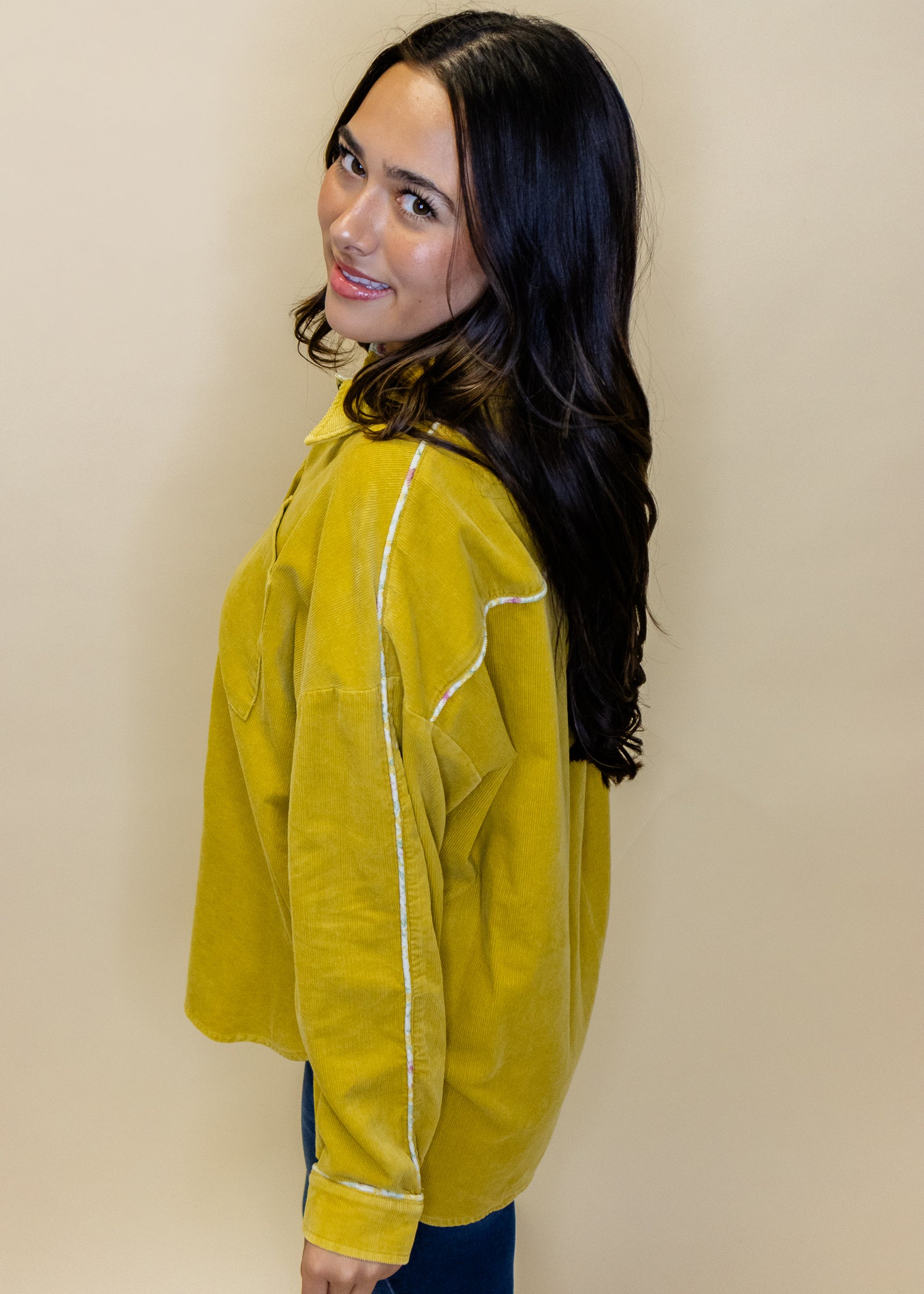 Mustard Corduroy Button Up Top