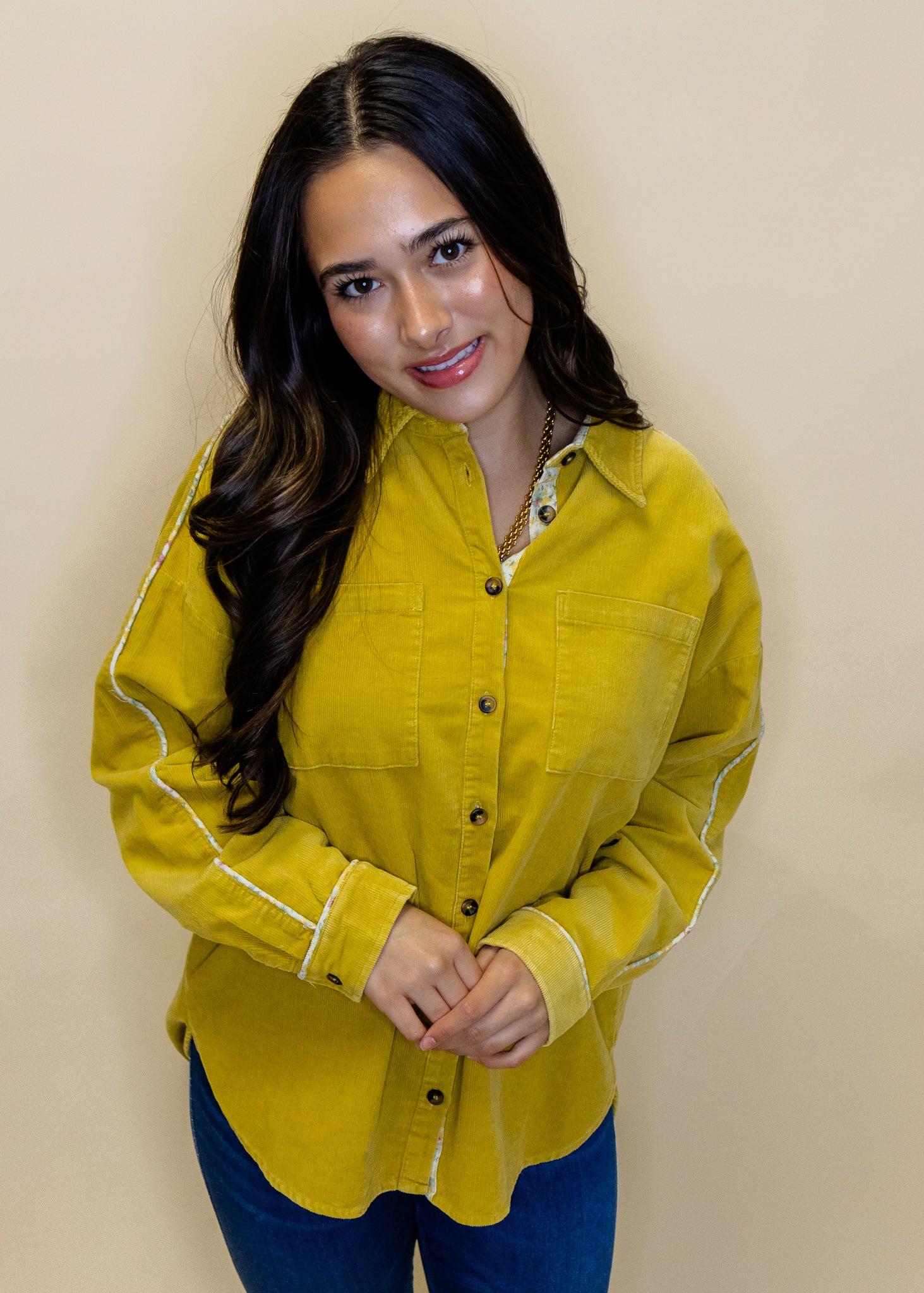Mustard Corduroy Button Up Top