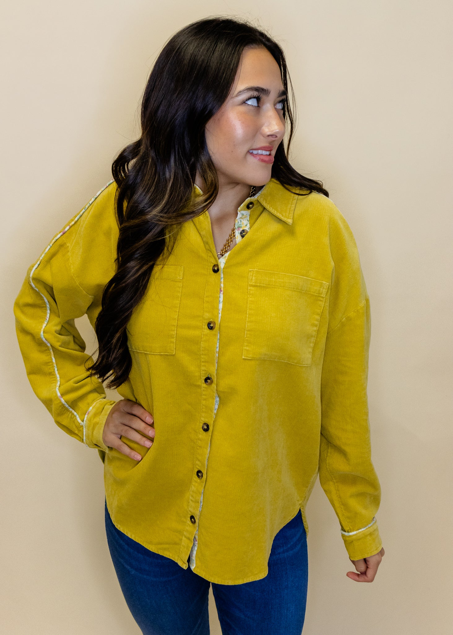 Mustard Corduroy Button Up Top