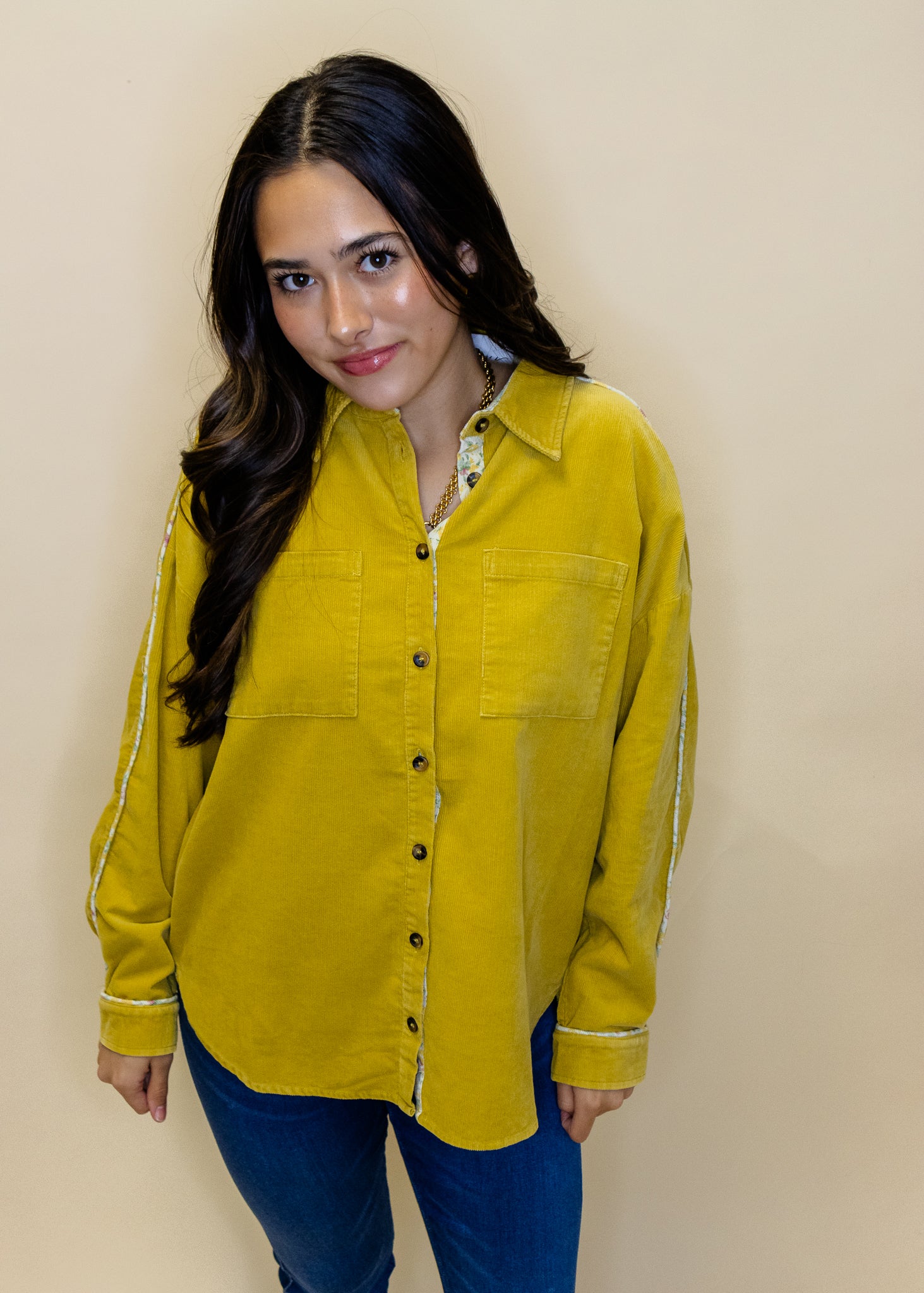 Mustard Corduroy Button Up Top