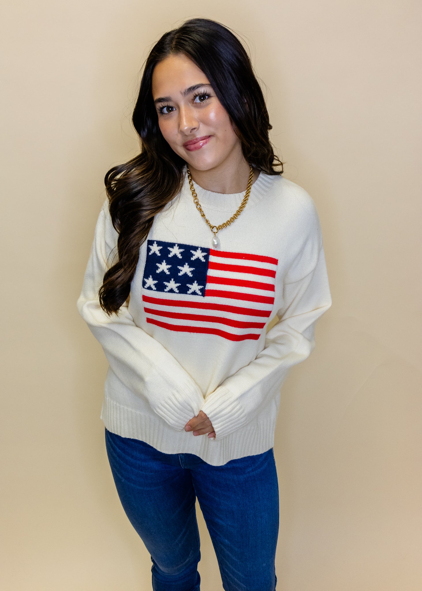 Cream American Flag Sweater