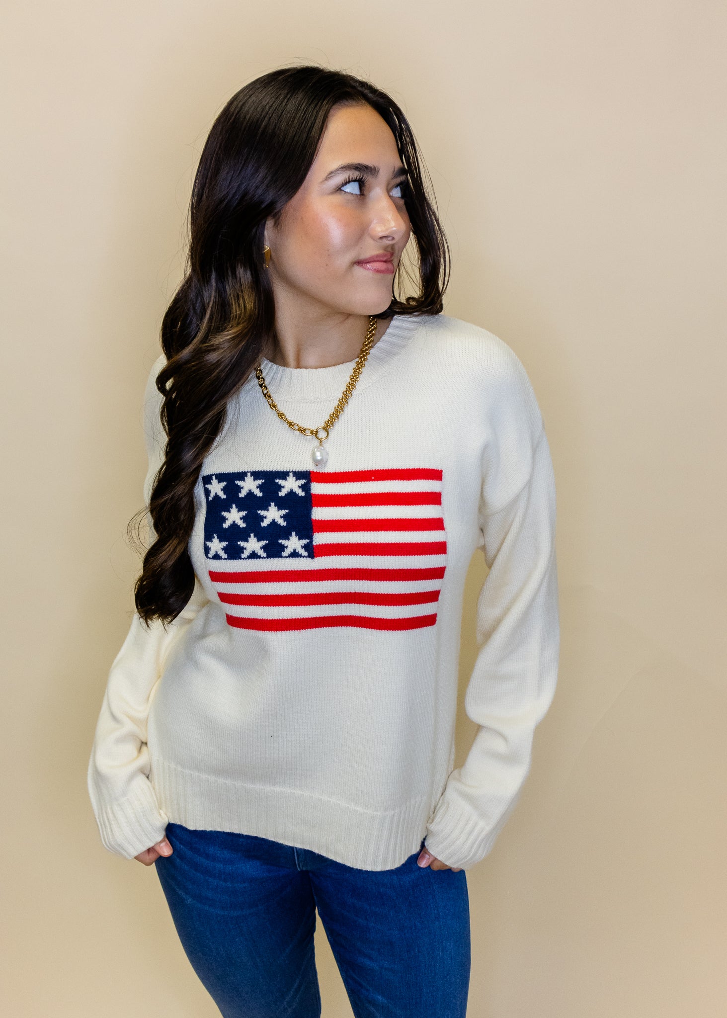 Cream American Flag Sweater
