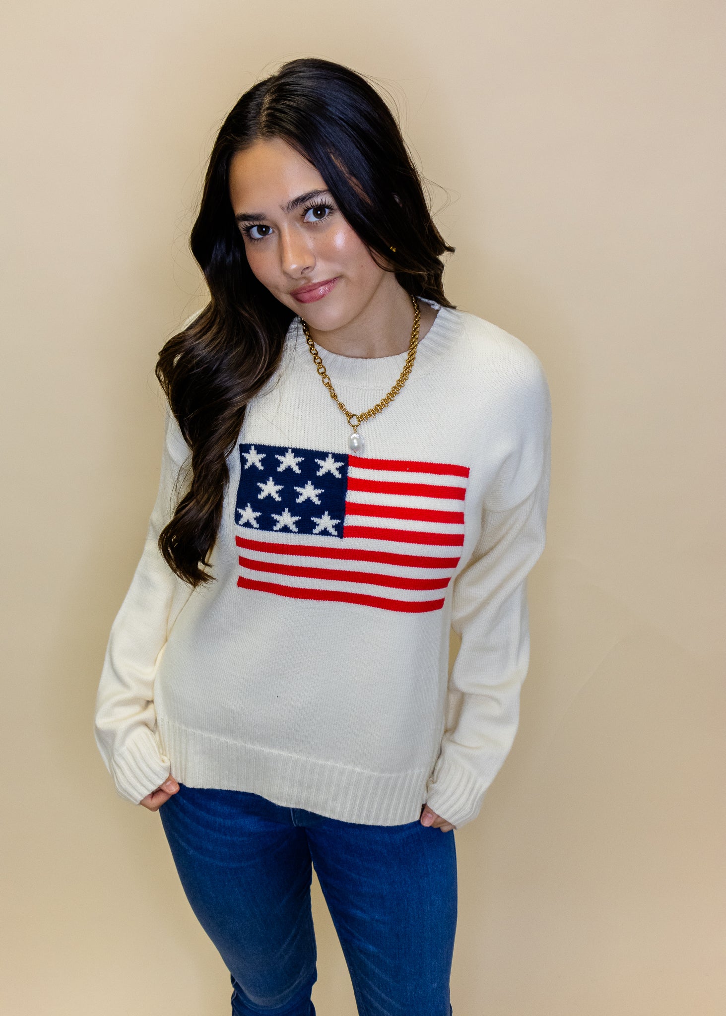 Cream American Flag Sweater